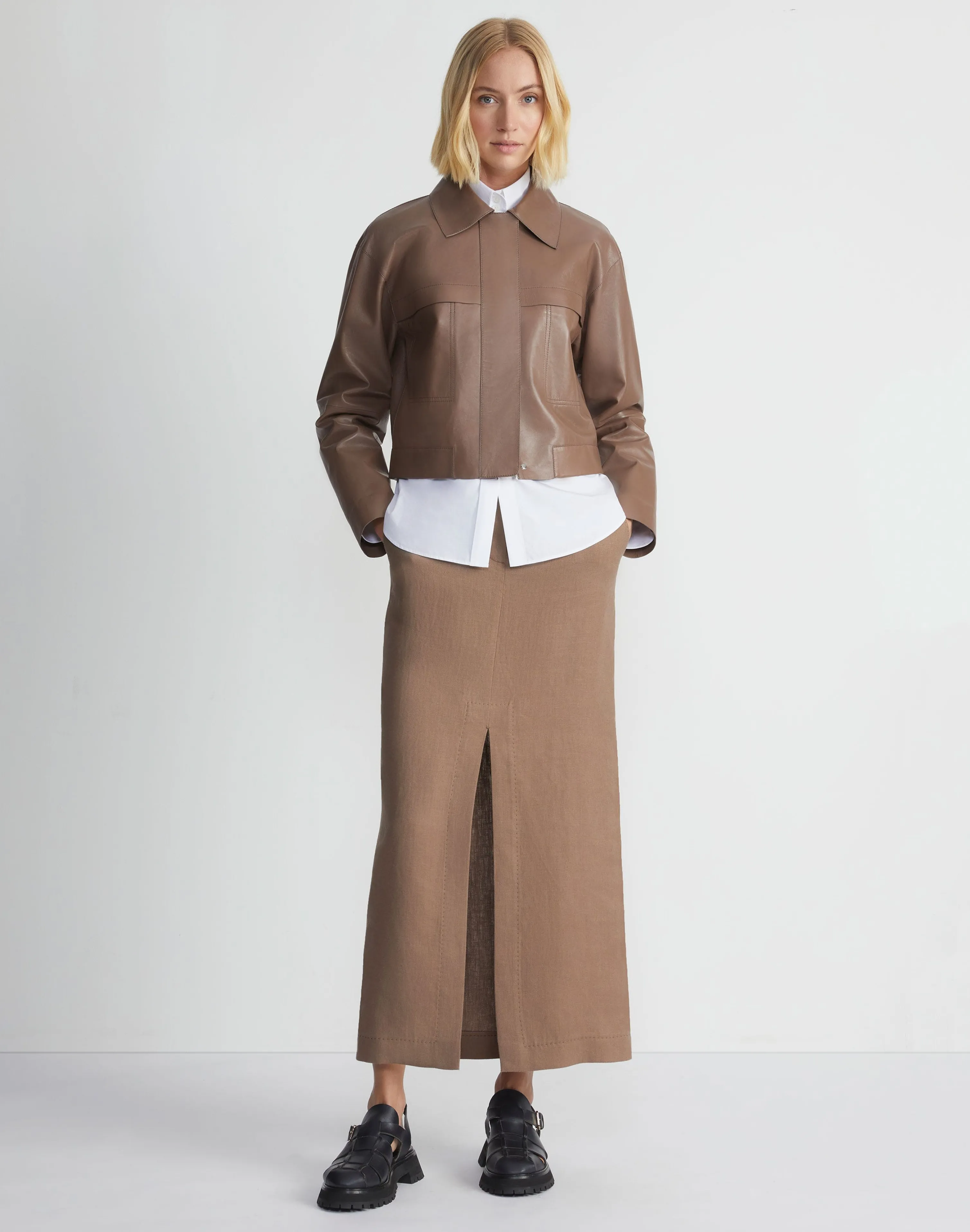 Nappa Leather Patch Pocket Bomber Jacket