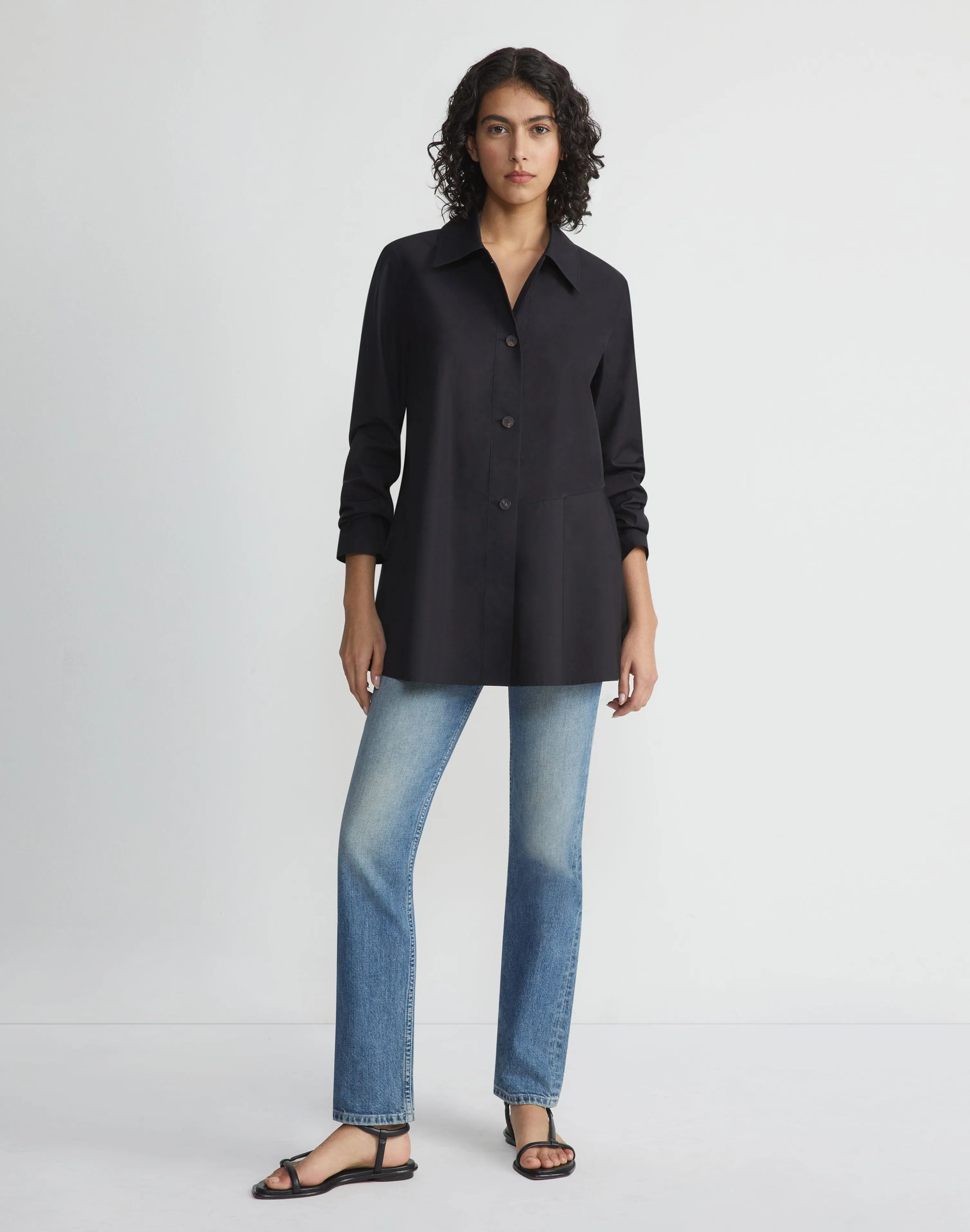 Organic Cotton Poplin Flounced Shirt Jacket