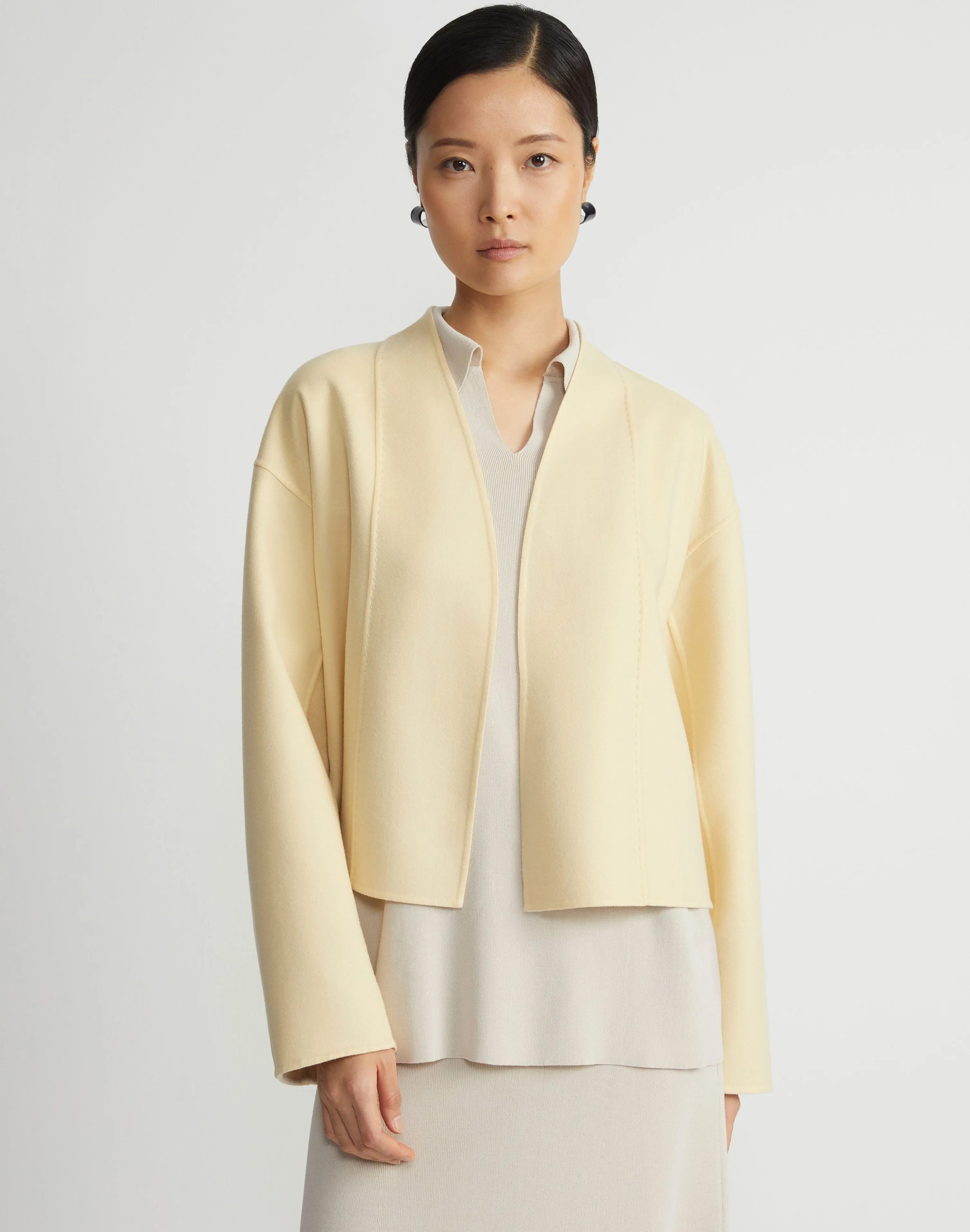 Wool-Silk Double Face Reversible Open Front Jacket