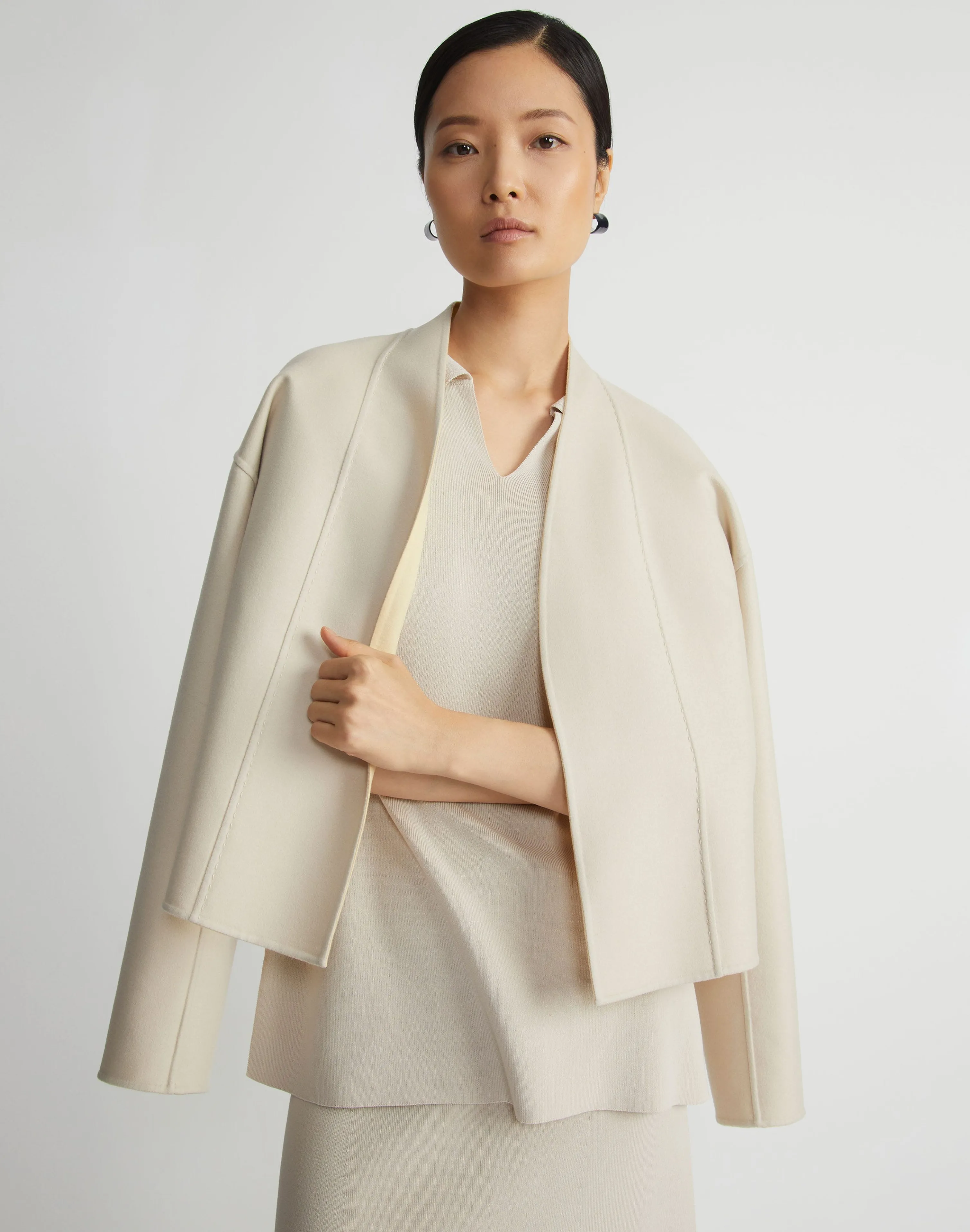 Wool-Silk Double Face Reversible Open Front Jacket