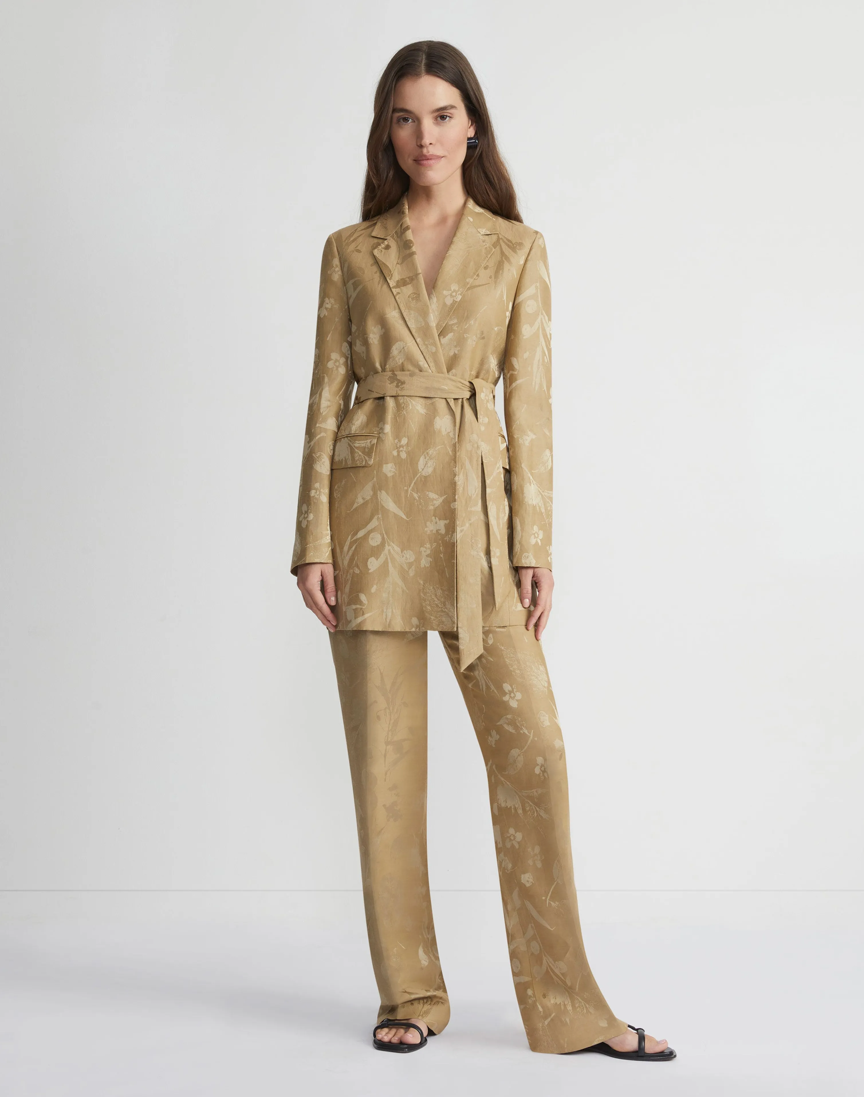 Eco Flora Jacquard Linen-Viscose Belted Blazer
