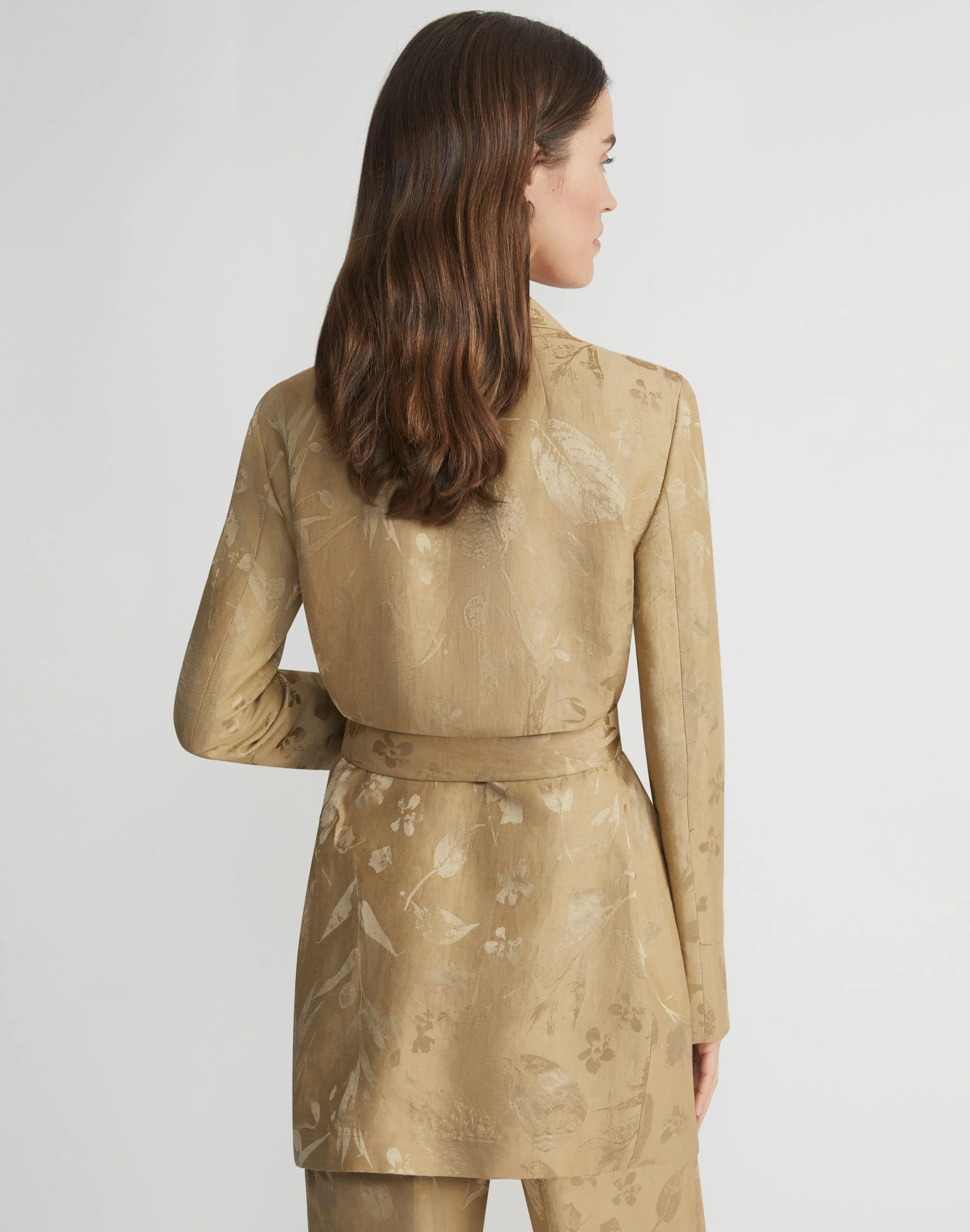 Eco Flora Jacquard Linen-Viscose Belted Blazer