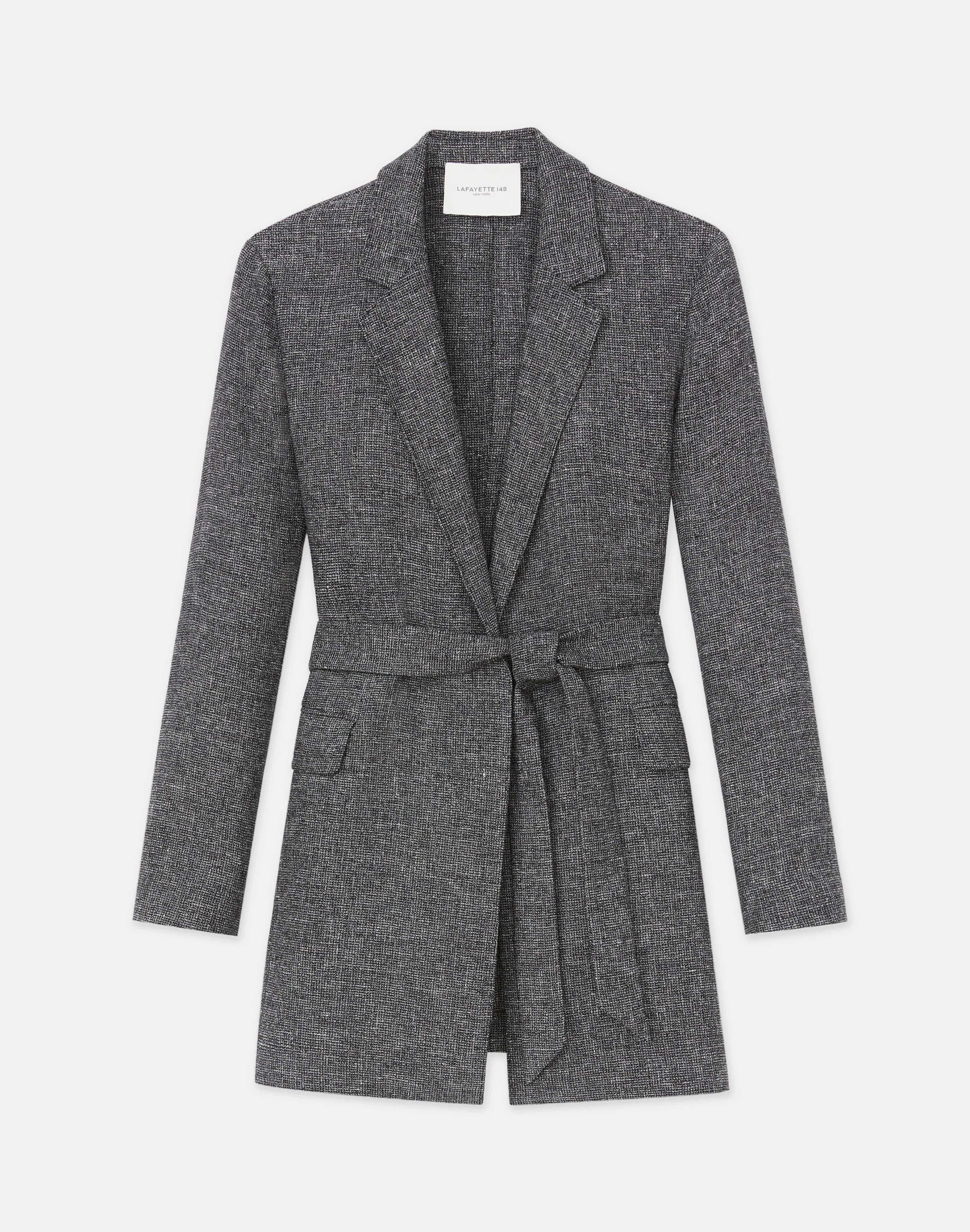 Marled Linen Basketweave Belted Blazer