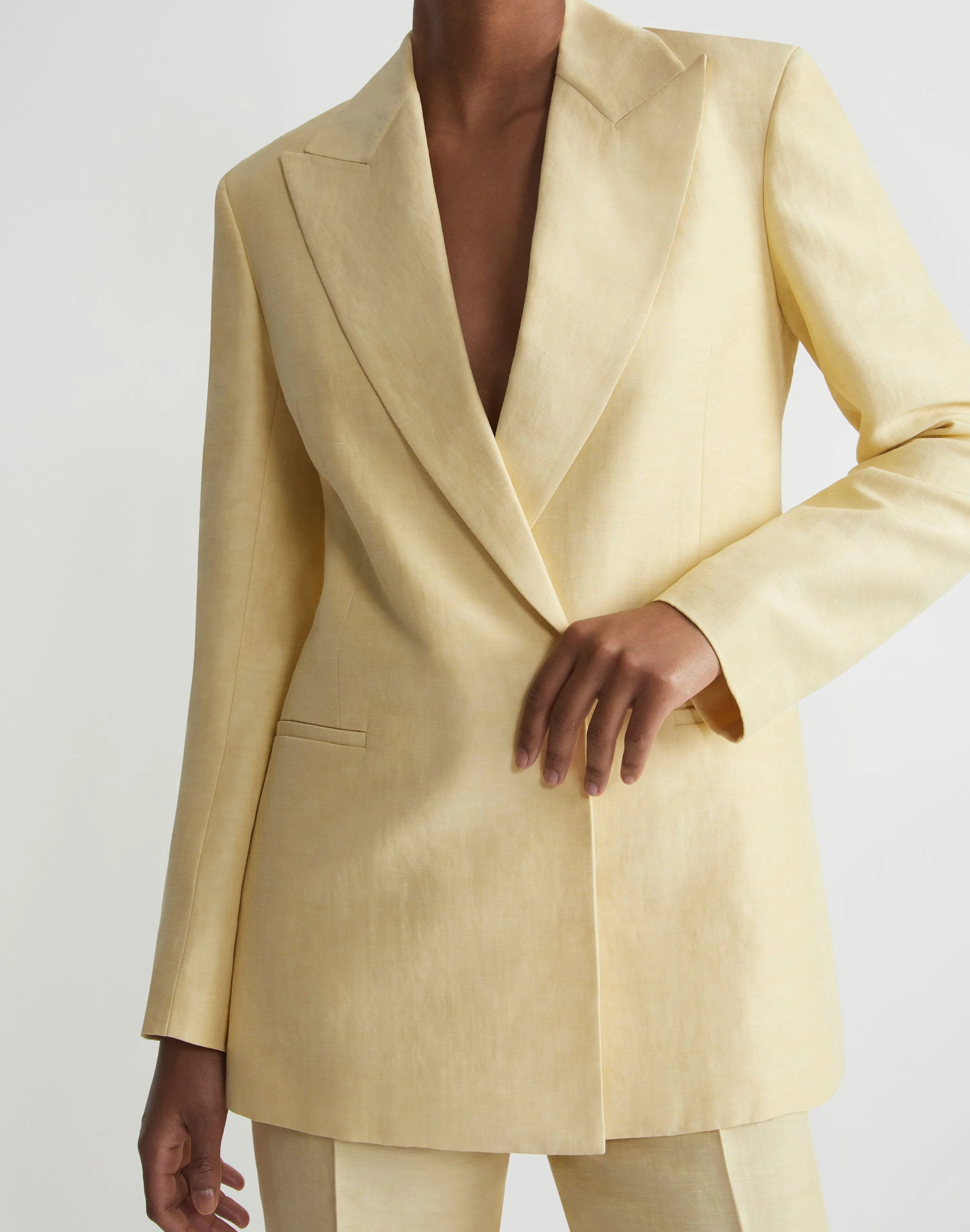 Linen-Viscose Peak Lapel Blazer