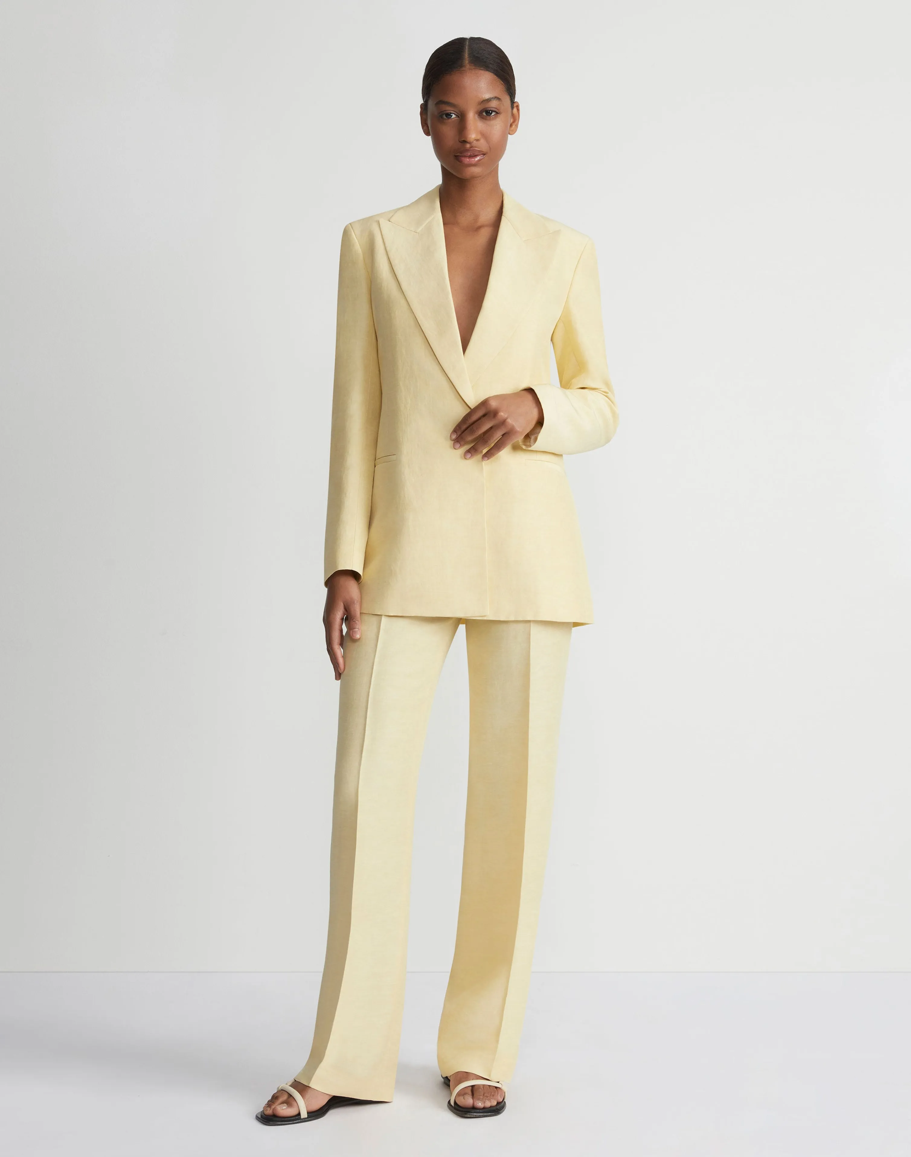 Linen-Viscose Peak Lapel Blazer