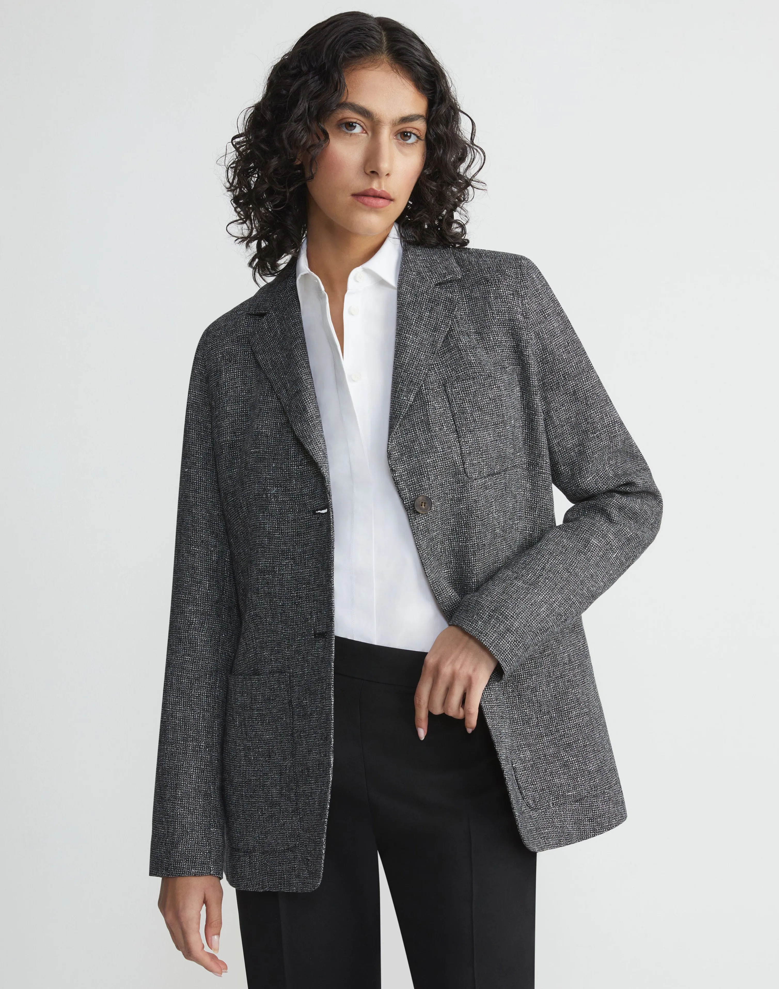 Marled Linen Basketweave Three Pocket Blazer