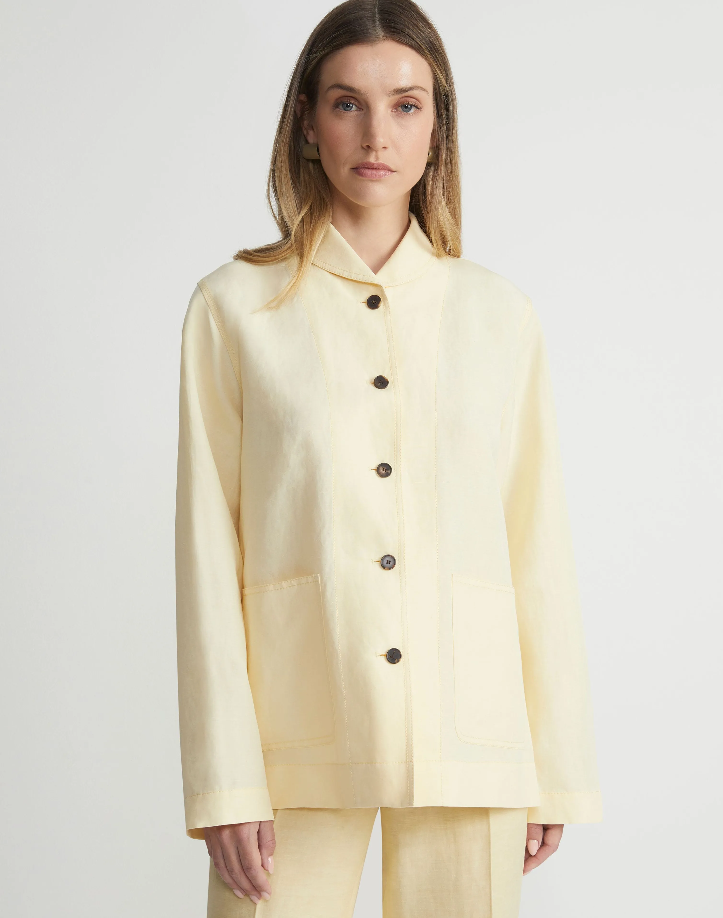 Silk-Linen Shawl Collar Shirt Jacket