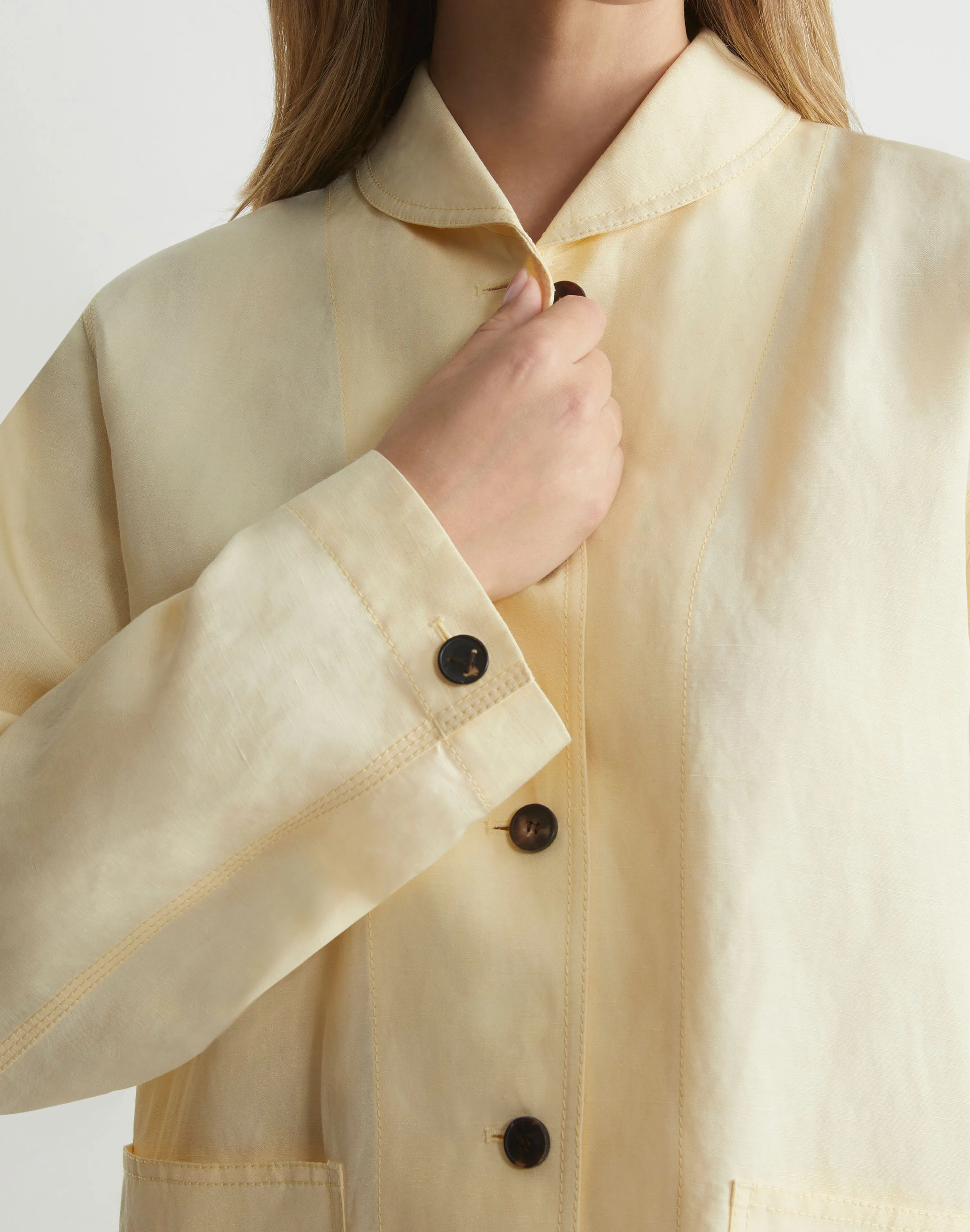 Silk-Linen Shawl Collar Shirt Jacket