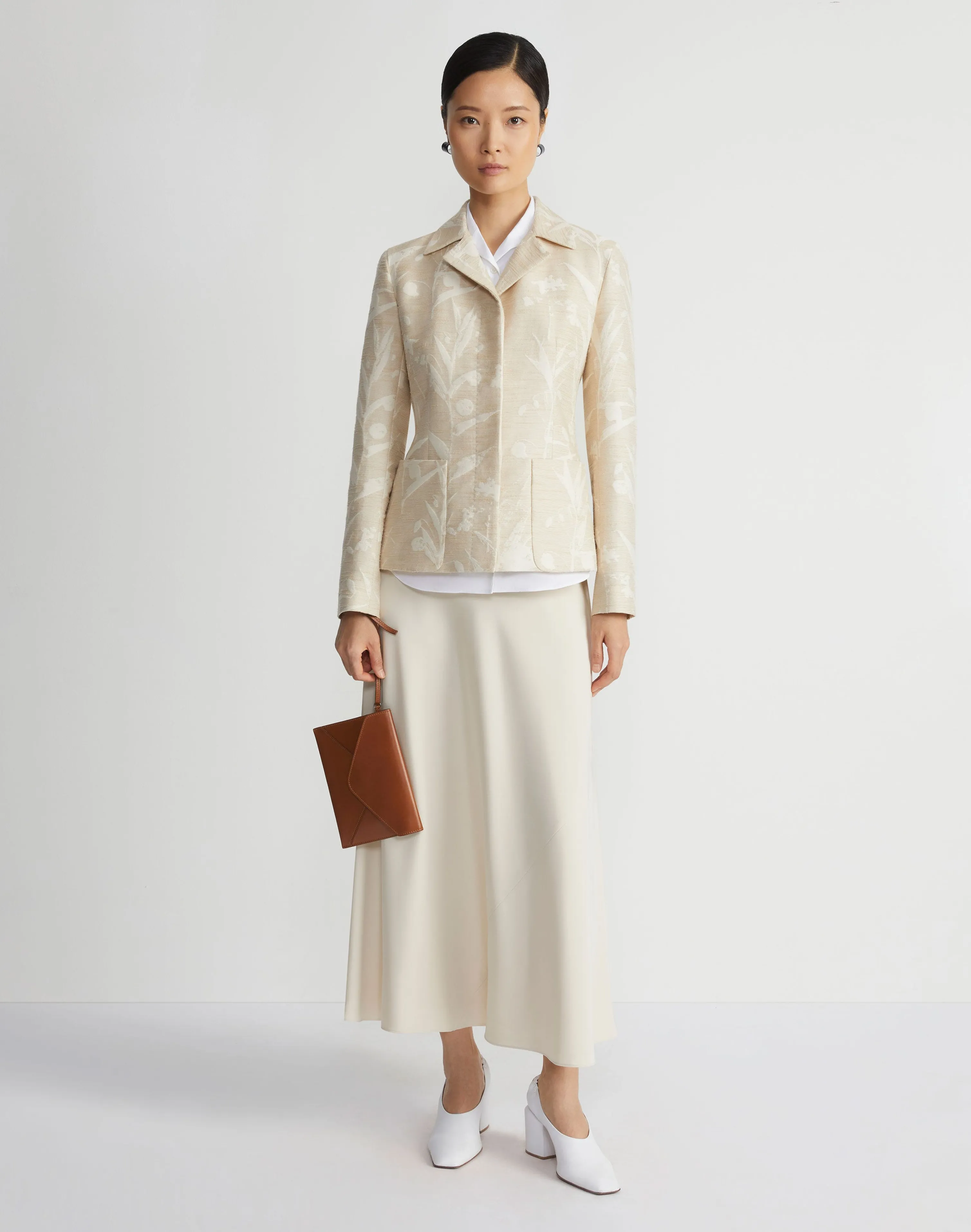 Eco Flora Jacquard Cotton-Silk Patch Pocket Blazer