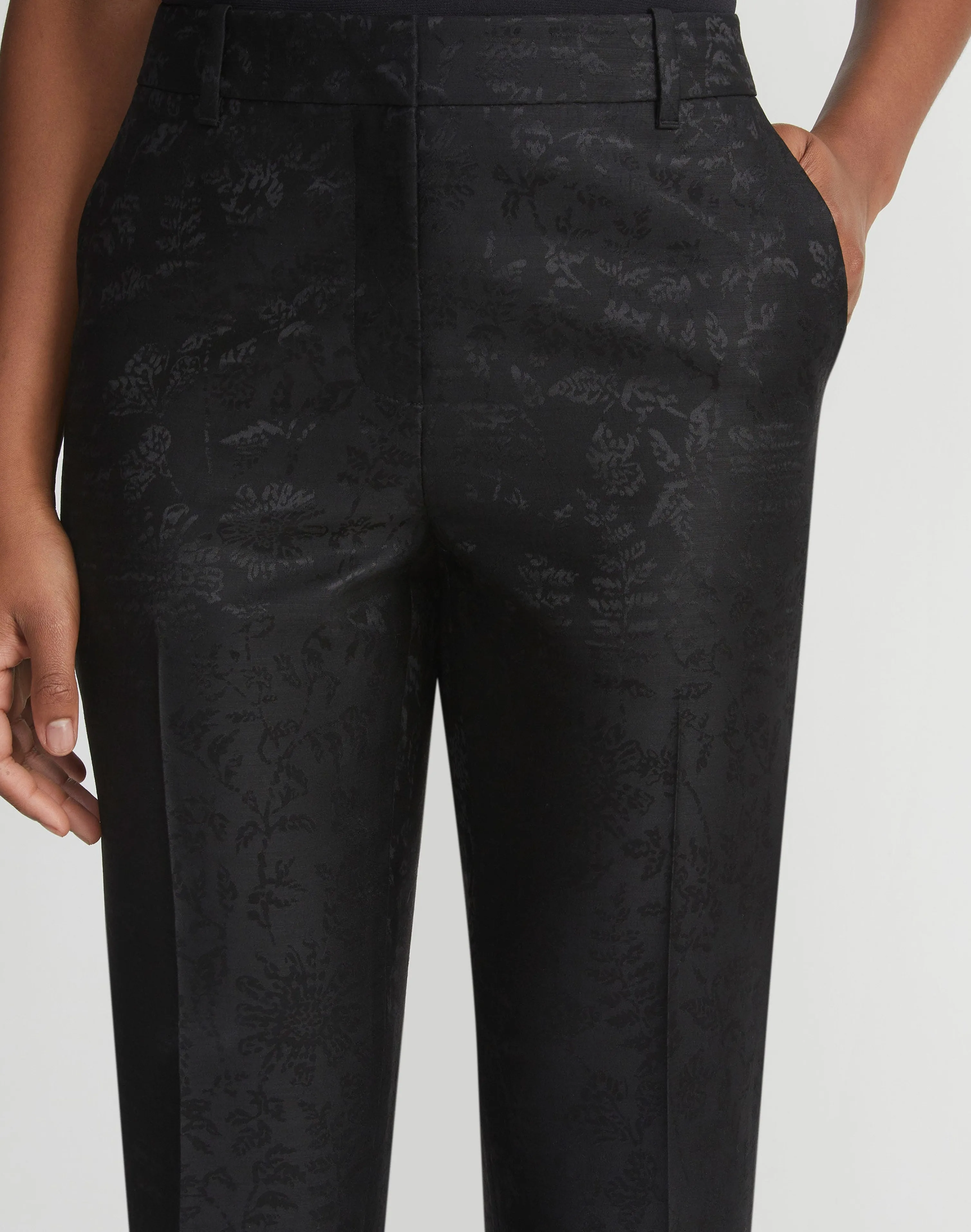Flora Bloom Jacquard Wool-Silk Clinton Ankle Pant