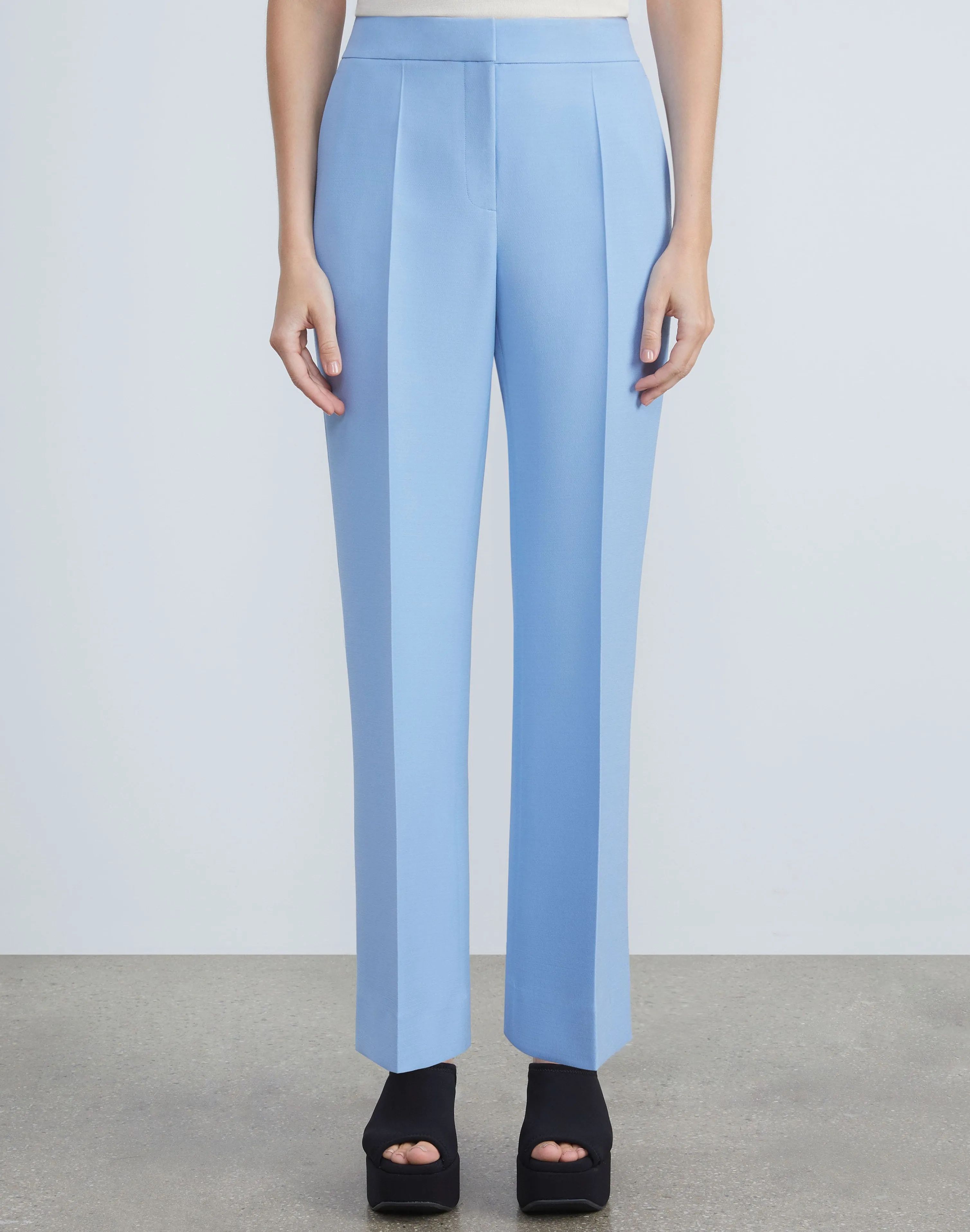 Wool-Silk Crepe Gates Flared Ankle Pant