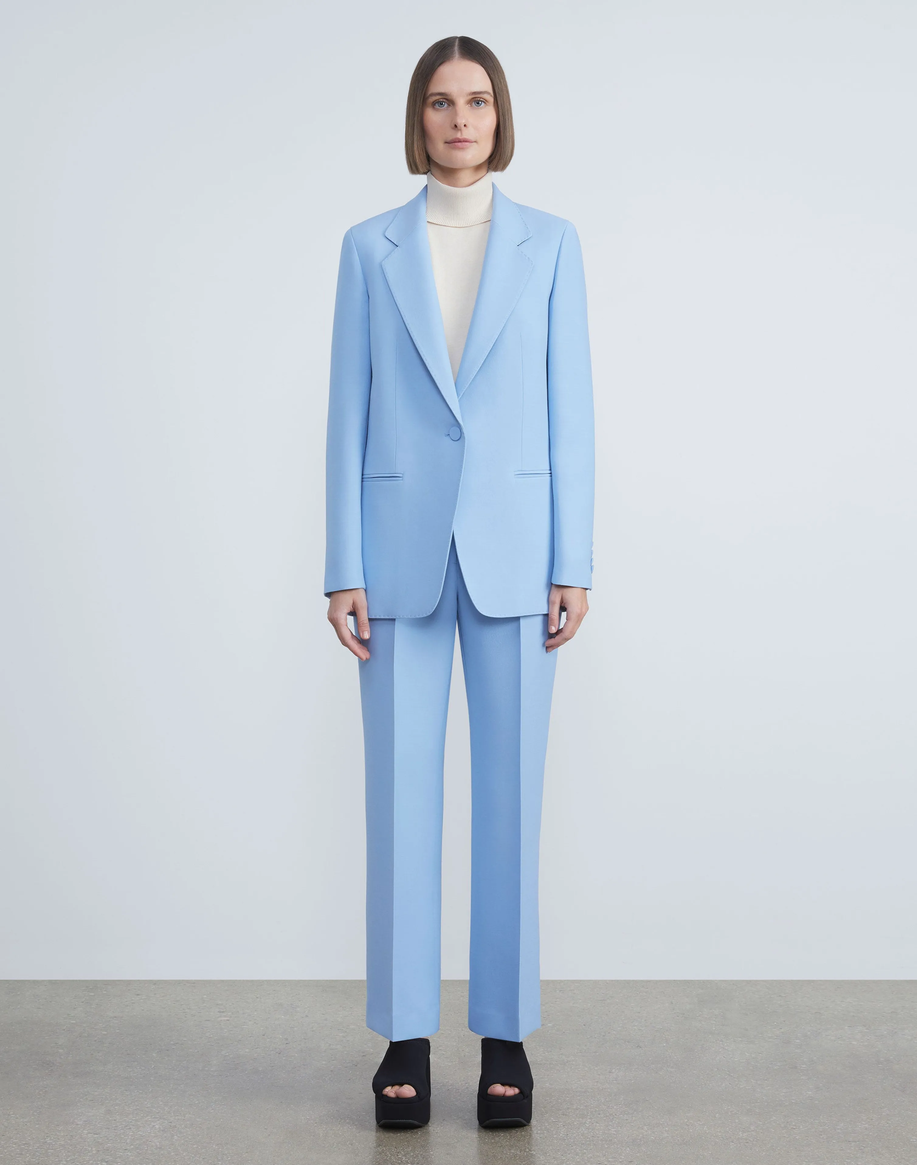 Wool-Silk Crepe Gates Flared Ankle Pant