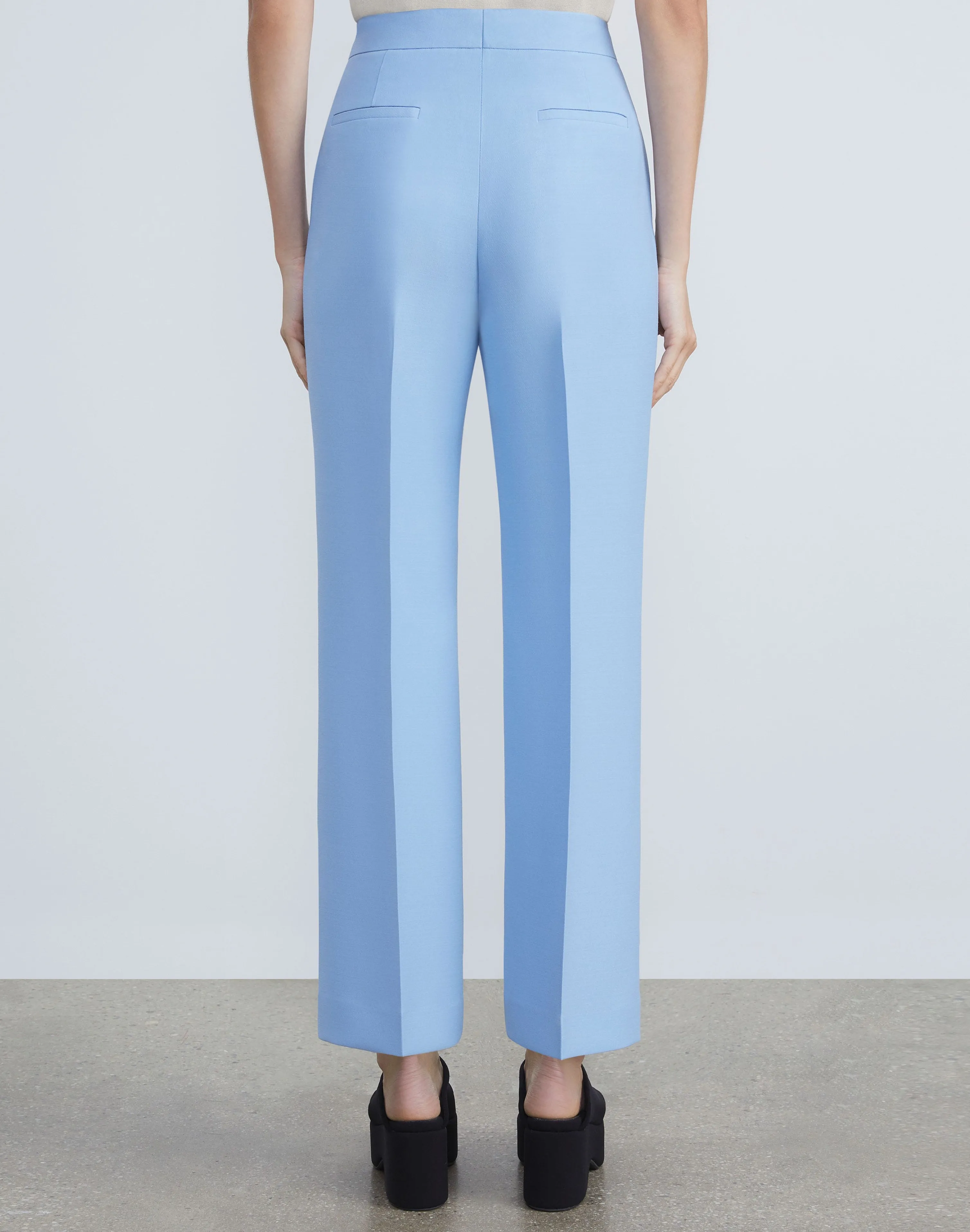 Wool-Silk Crepe Gates Flared Ankle Pant