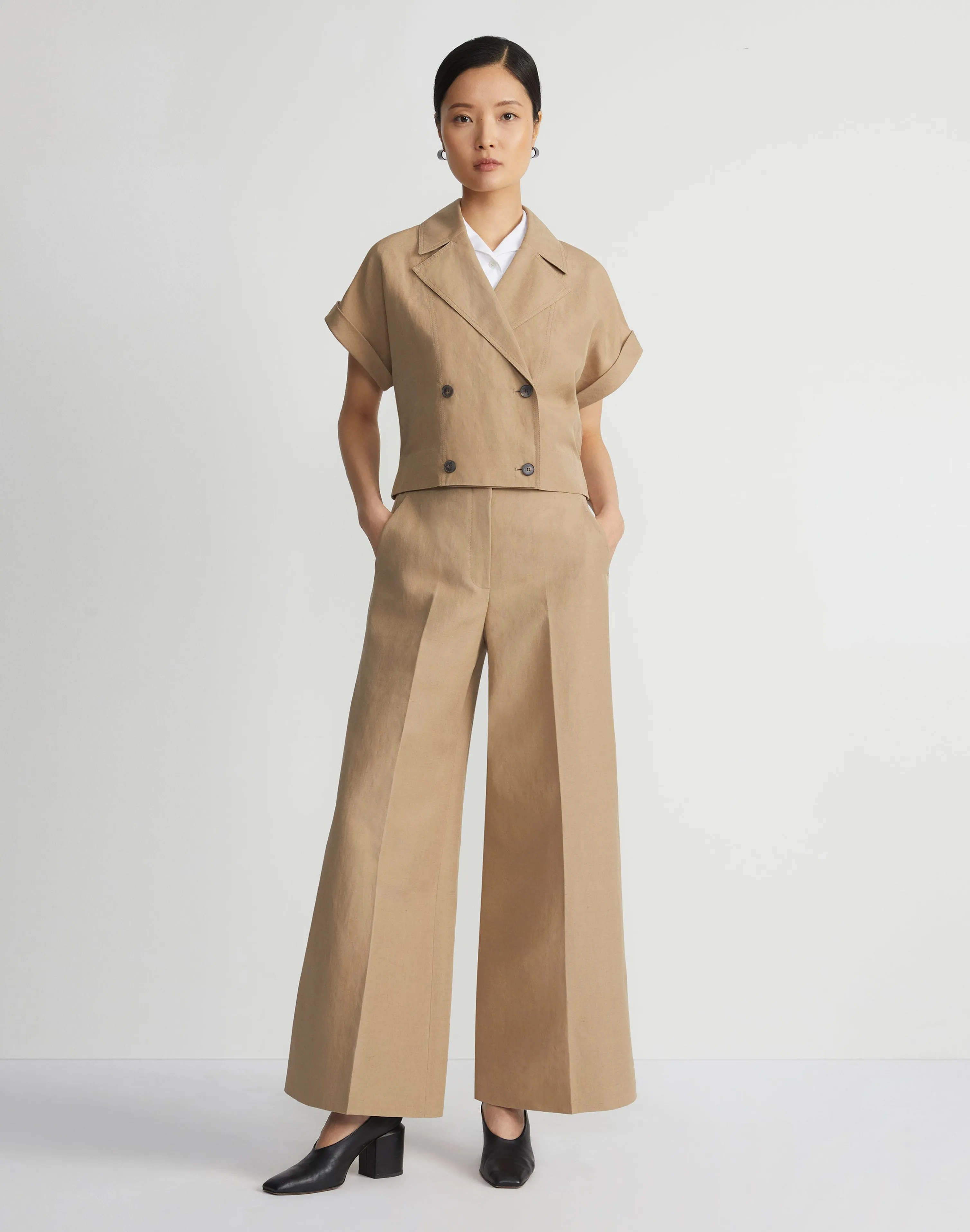 Silk-Linen Franklin Split Wide Leg Pant