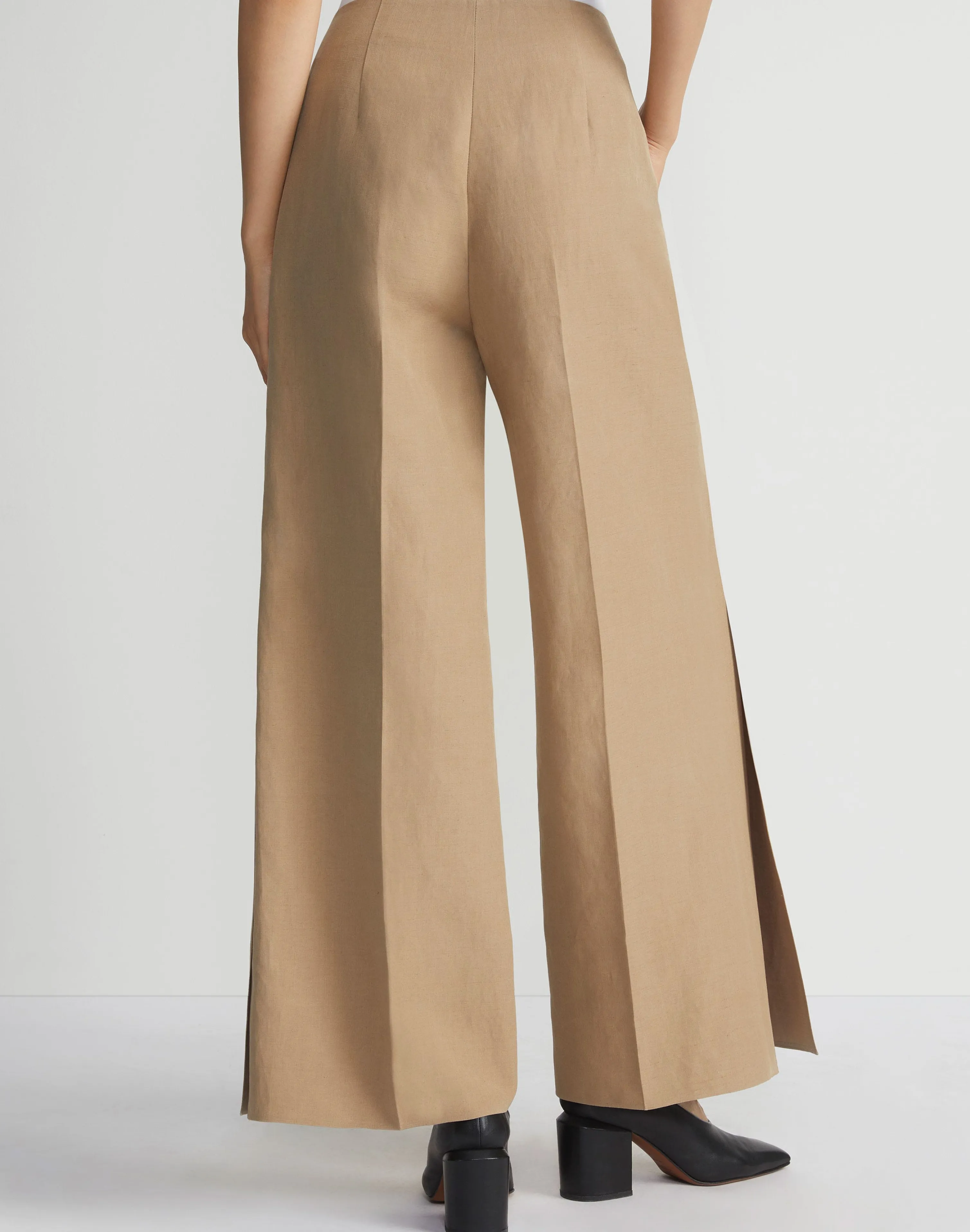 Silk-Linen Franklin Split Wide Leg Pant