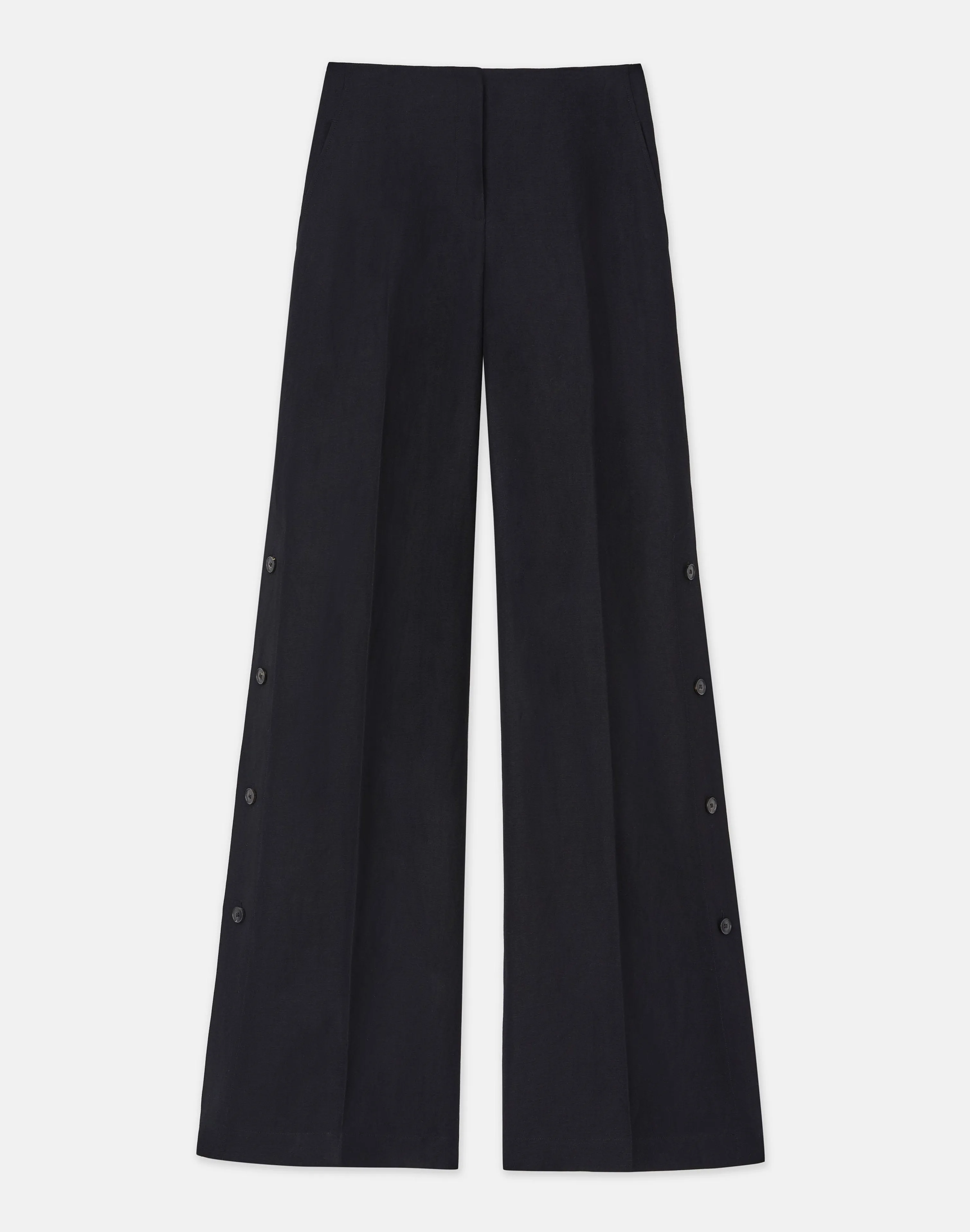 Viscose-Linen Twill Thames Button Wide Leg Pant