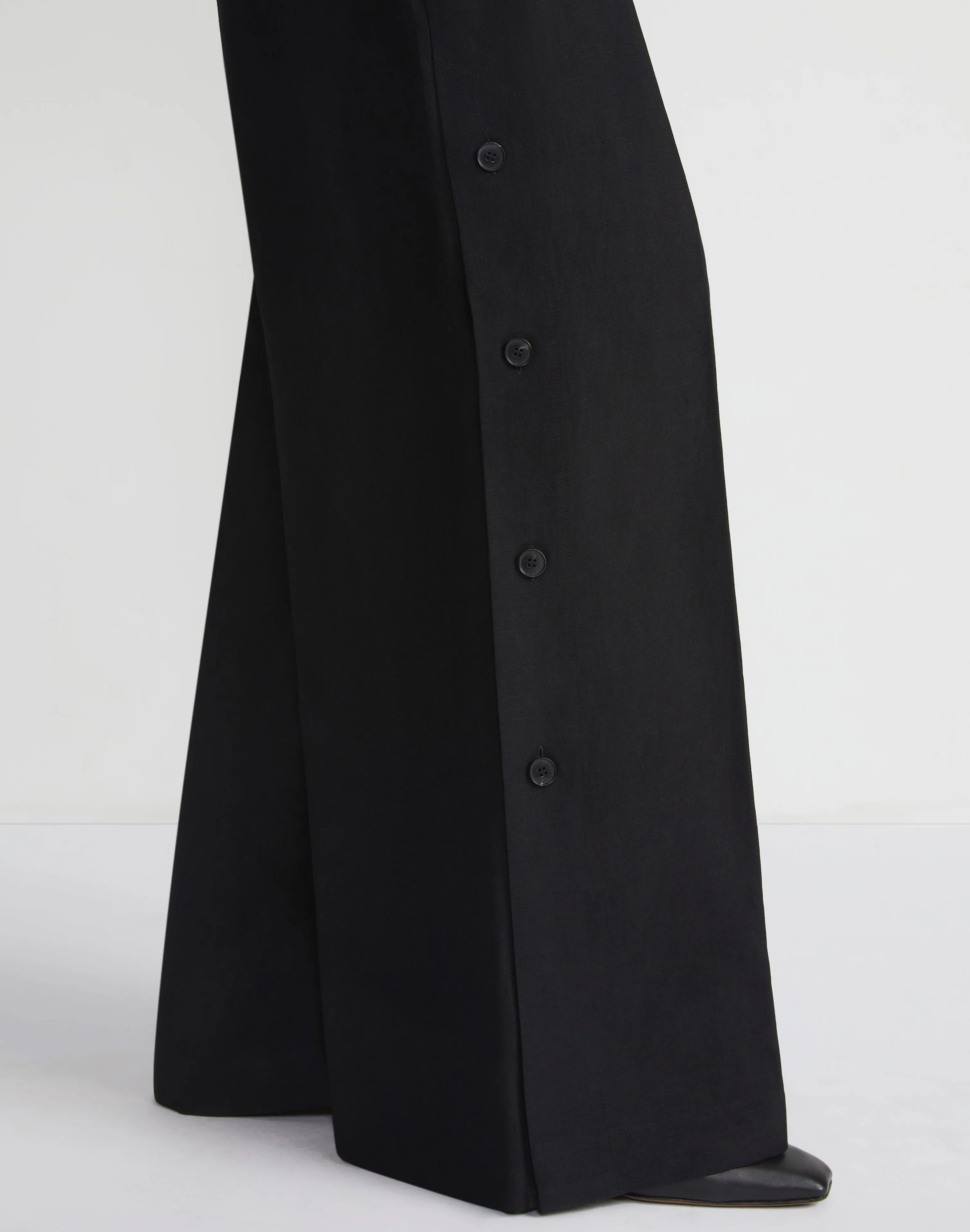 Viscose-Linen Twill Thames Button Wide Leg Pant