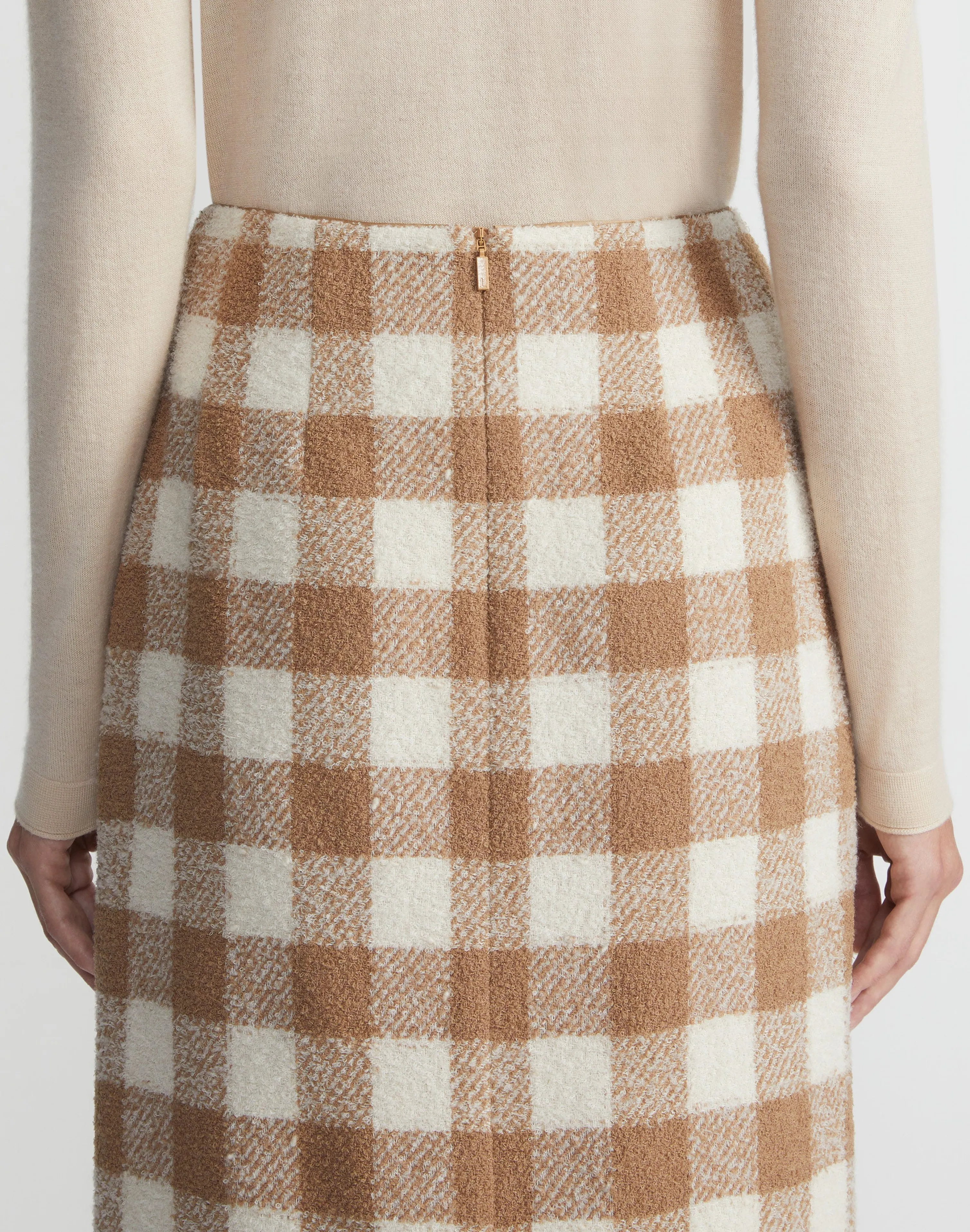 Gingham Wool Maxi Pencil Skirt