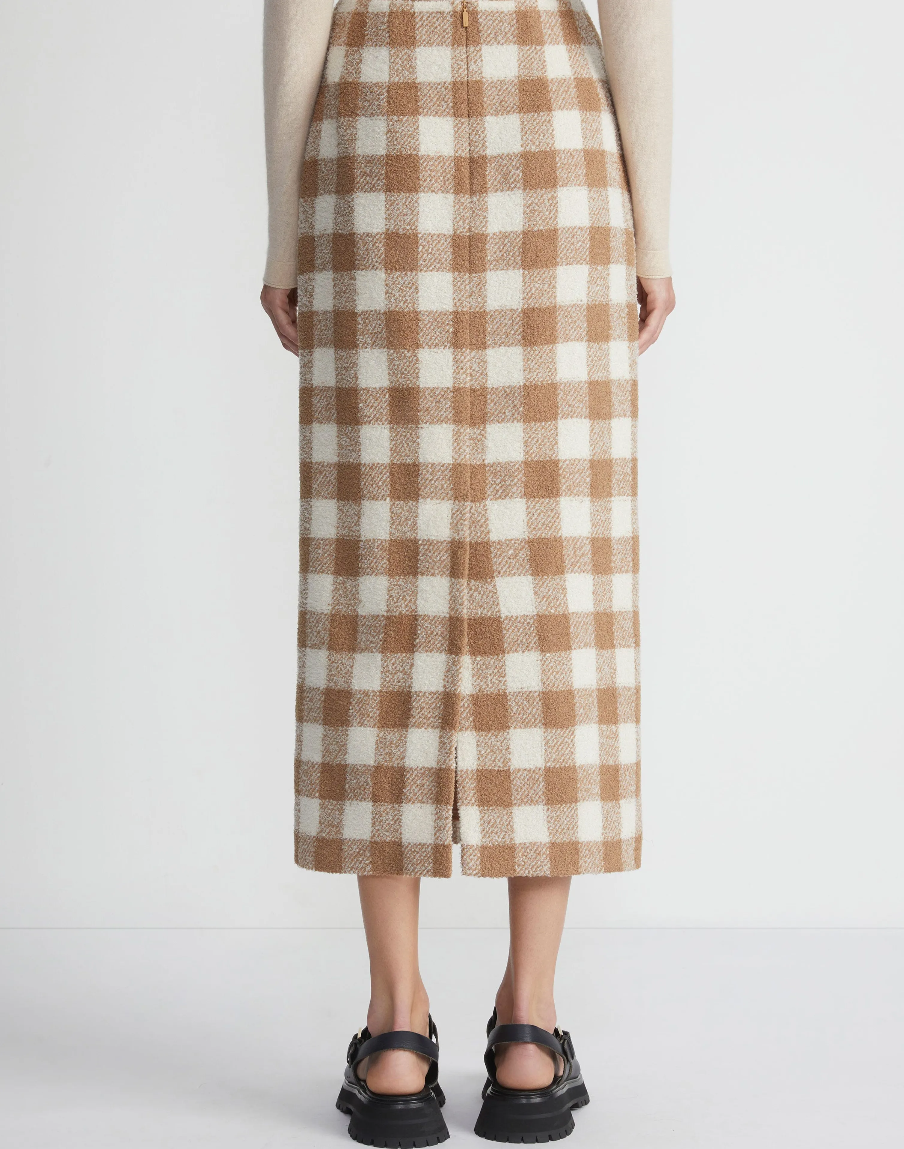 Gingham Wool Maxi Pencil Skirt