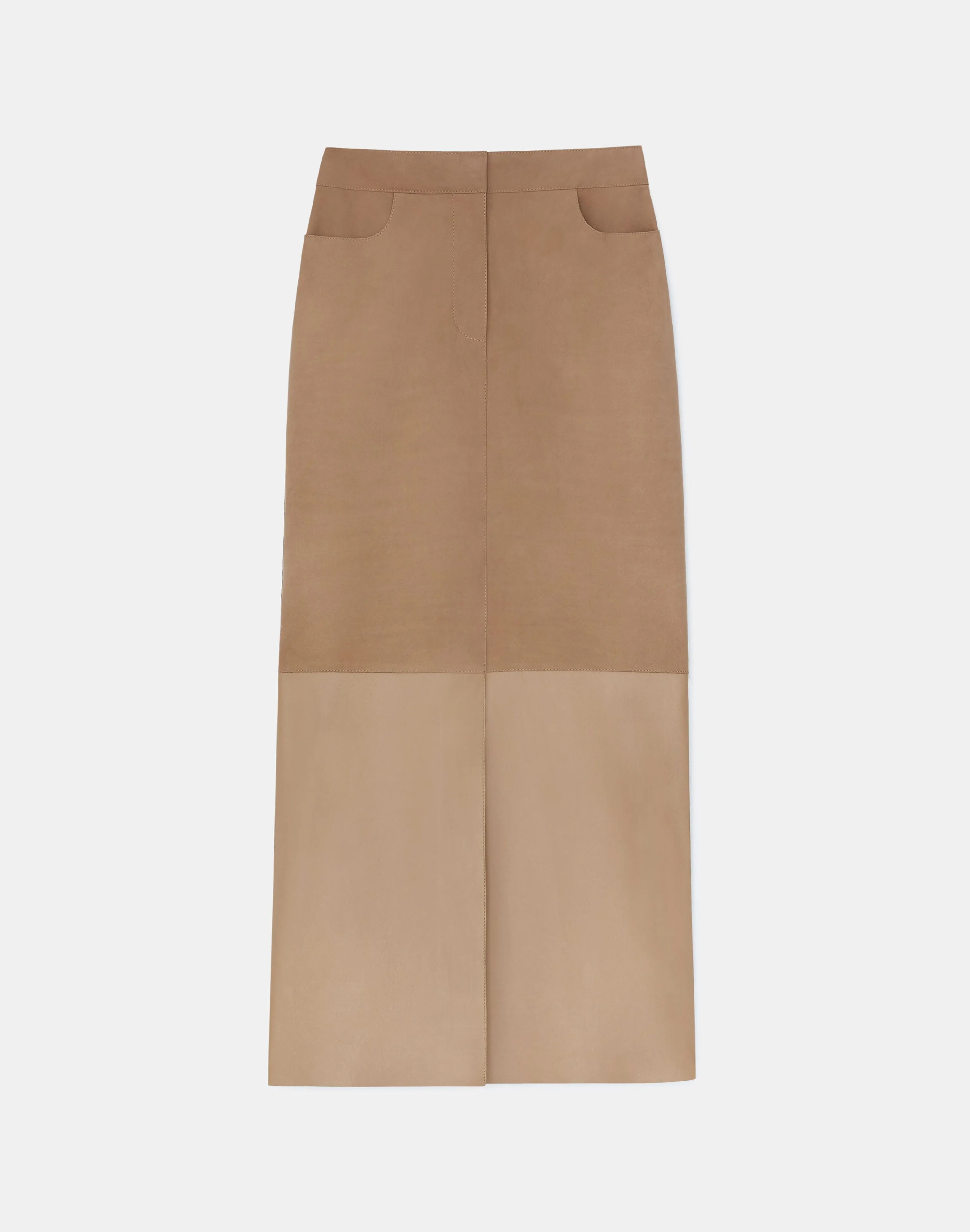 Nubuck Suede & Nappa Leather Two-Tone Midi Skirt