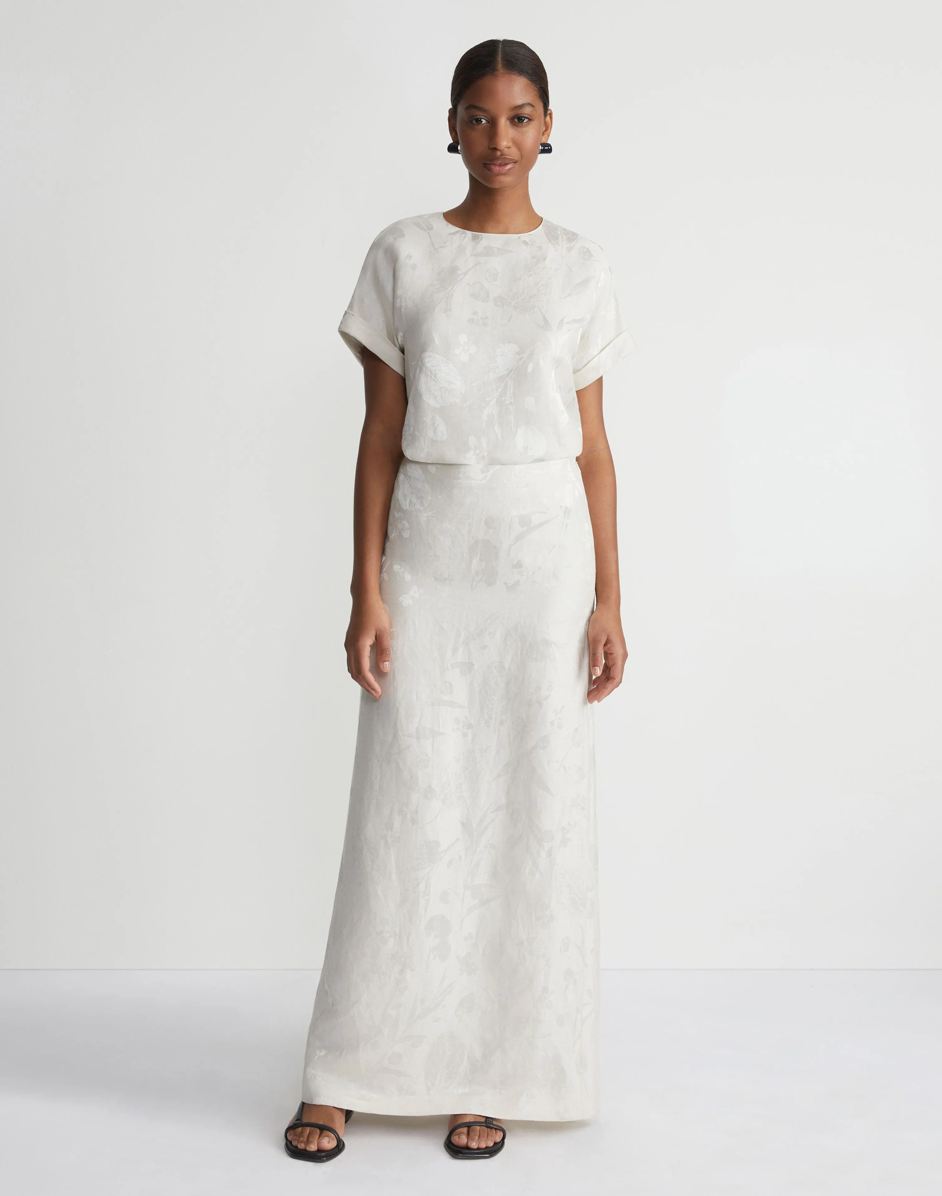 Eco Flora Jacquard Linen-Viscose Maxi Skirt