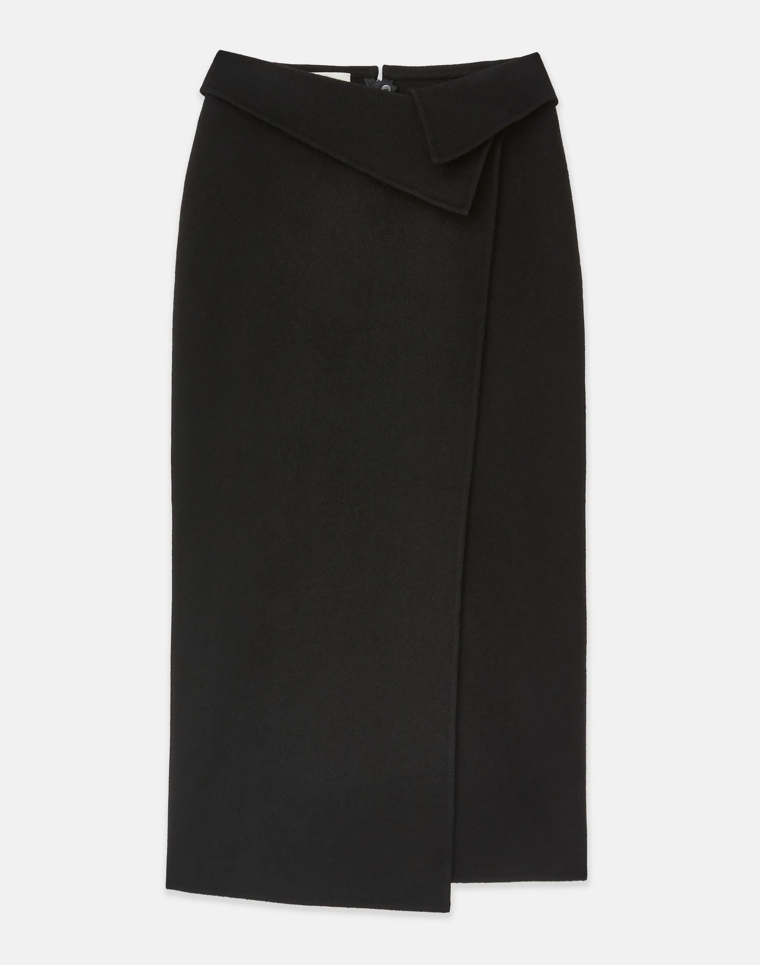 Double Face Wool-Cashmere Foldover Midi Skirt