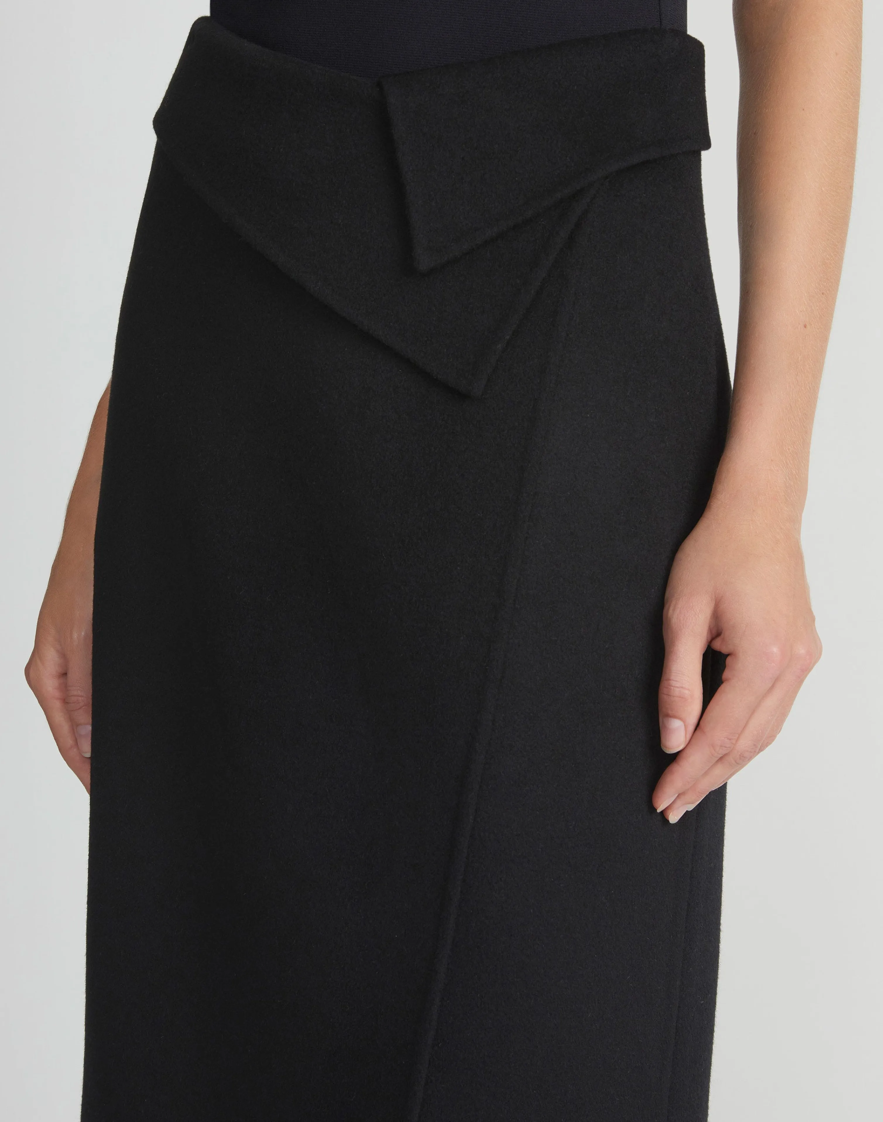 Double Face Wool-Cashmere Foldover Midi Skirt