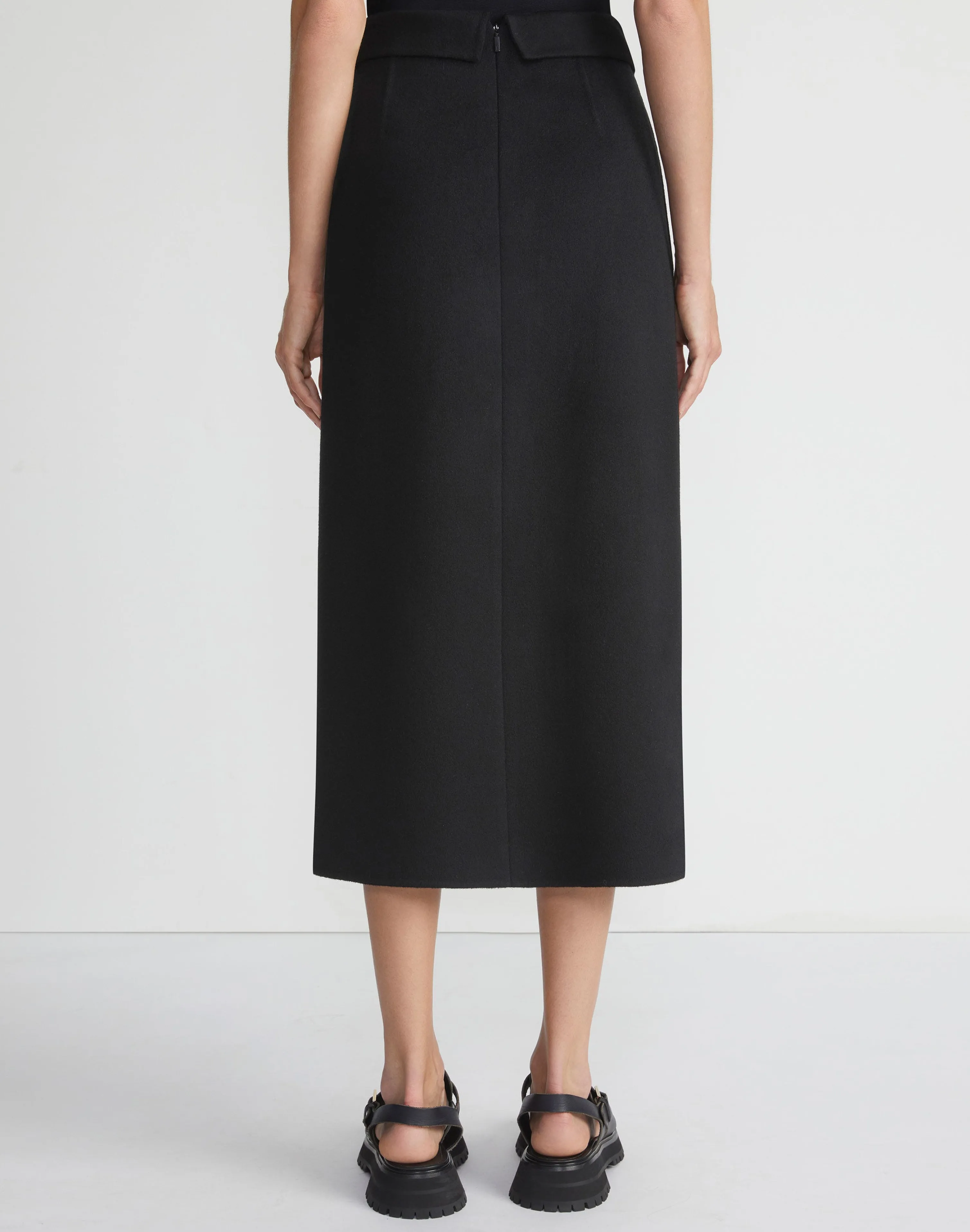 Double Face Wool-Cashmere Foldover Midi Skirt