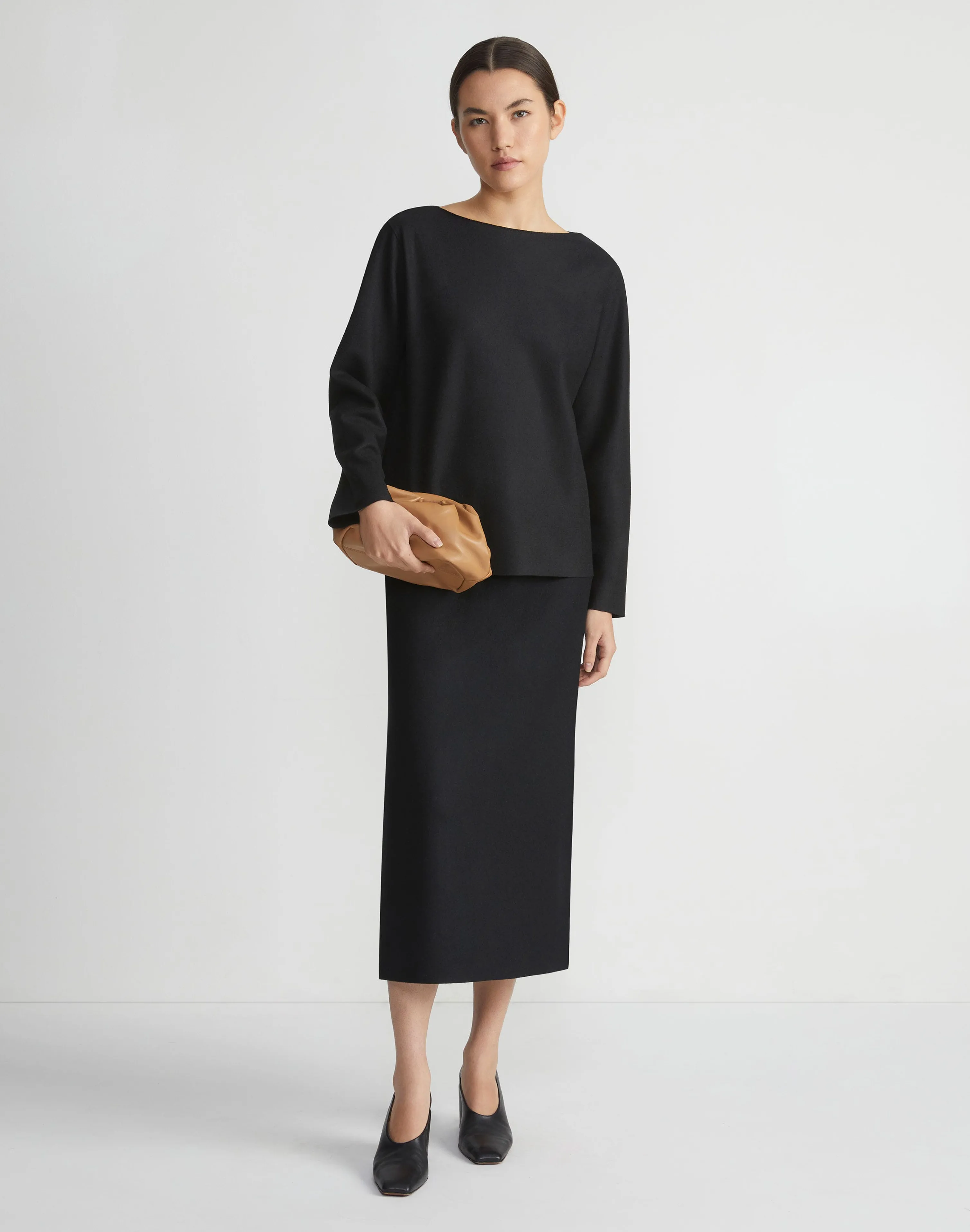 Boiled Wool-Cashmere Jersey Pencil Skirt