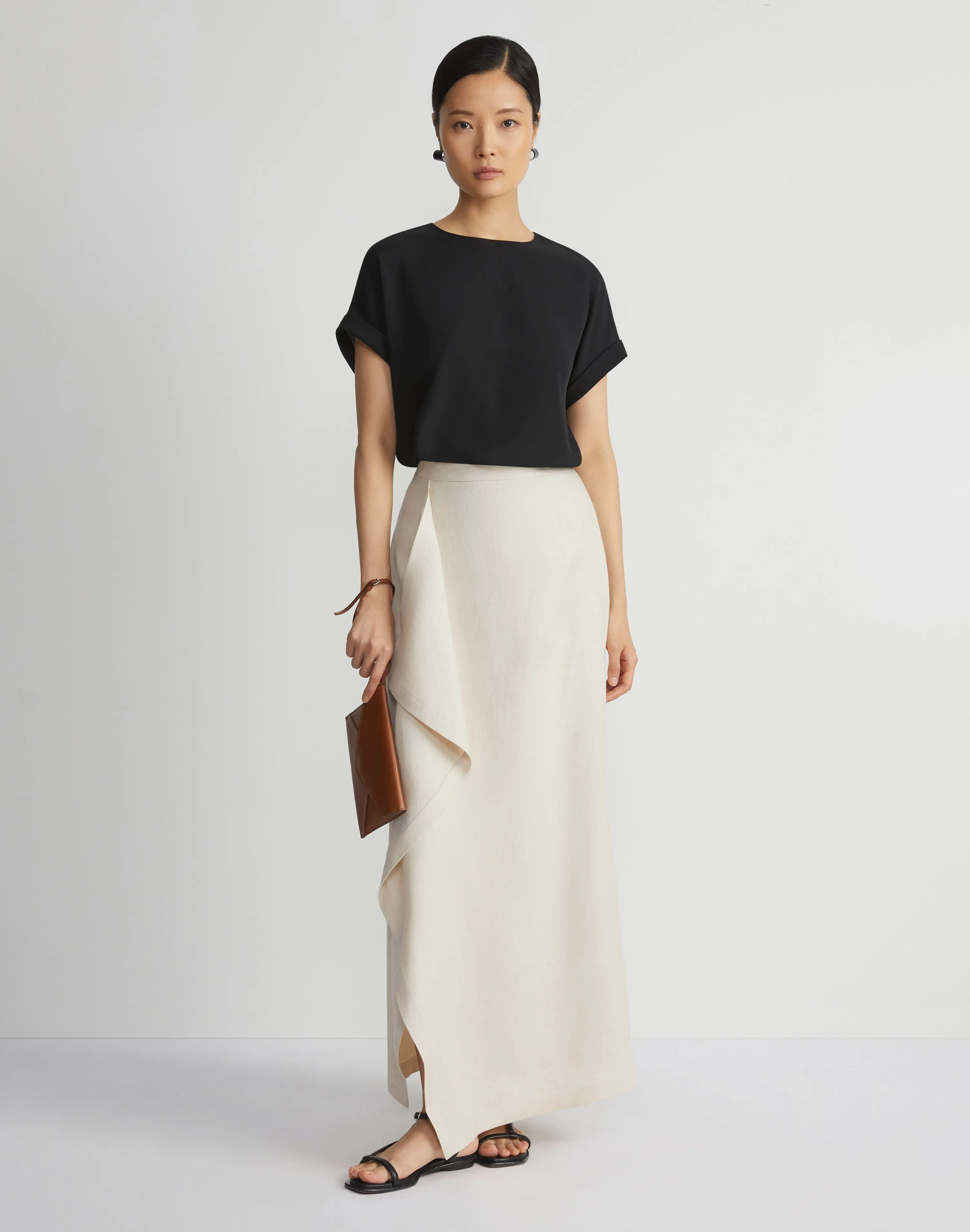 Linen Drape Front Skirt