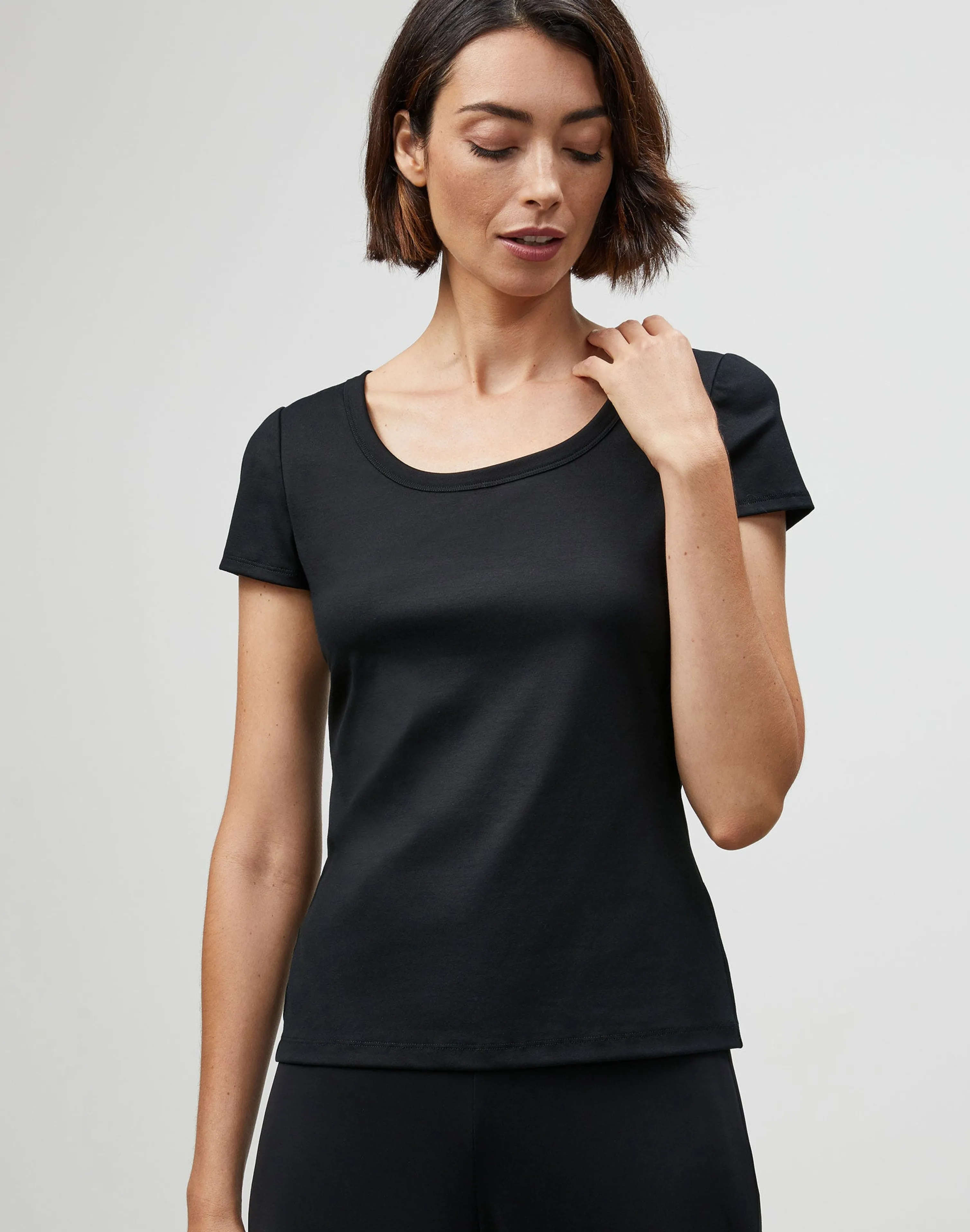 Cotton Rib Scoop Neck T-Shirt