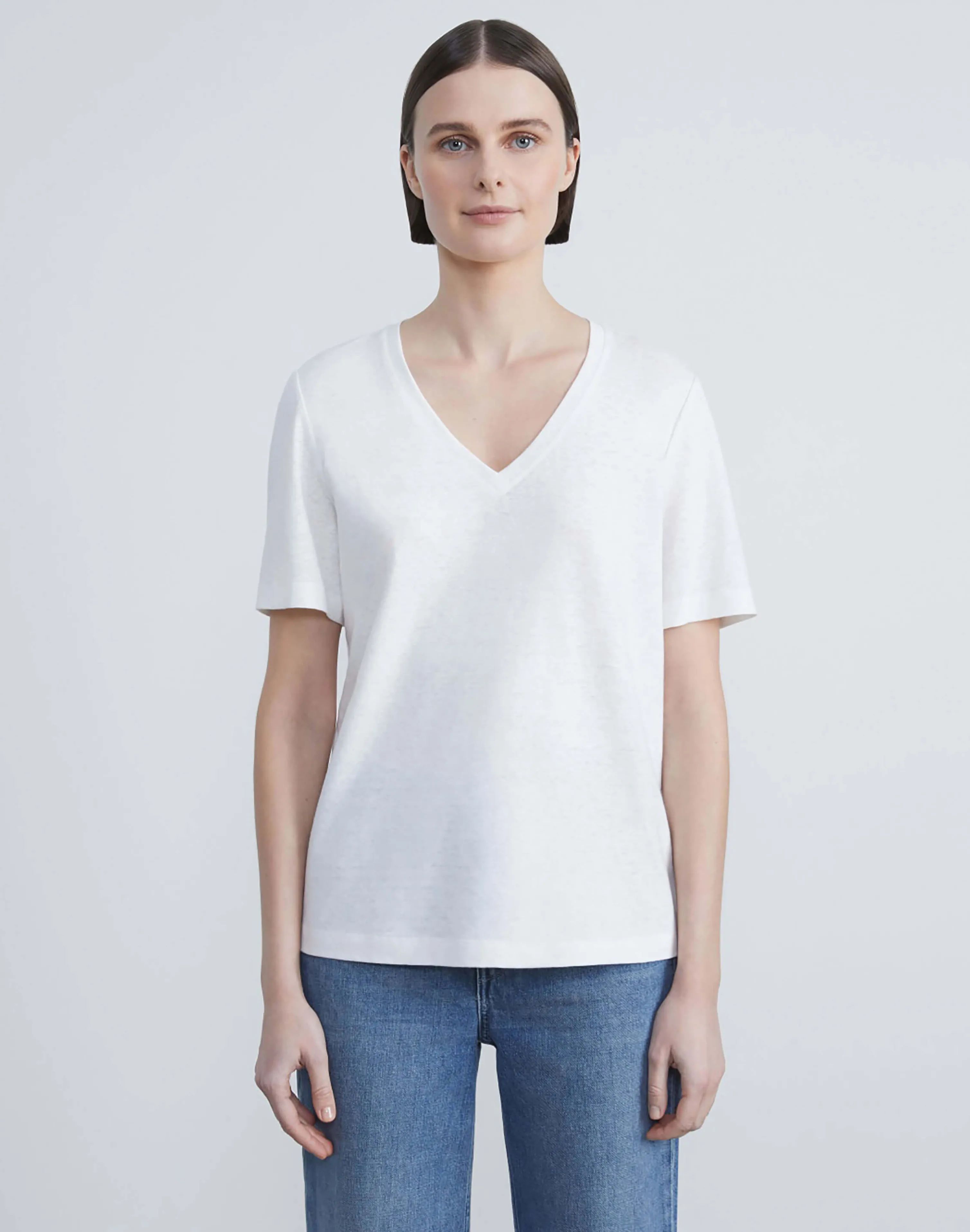 Linen-Cotton Jersey V-Neck Tee