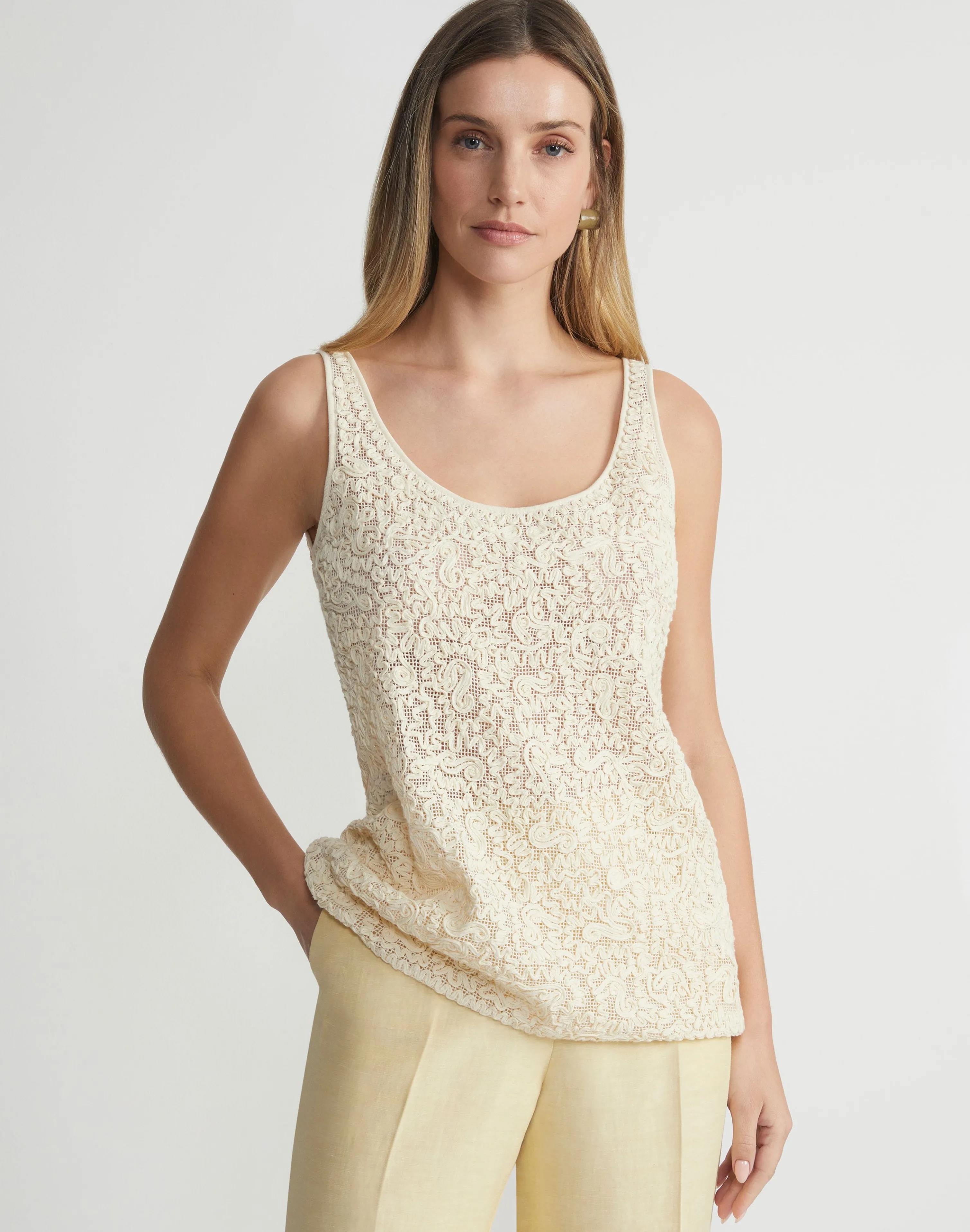 Soutache Embroidered Cotton Tank