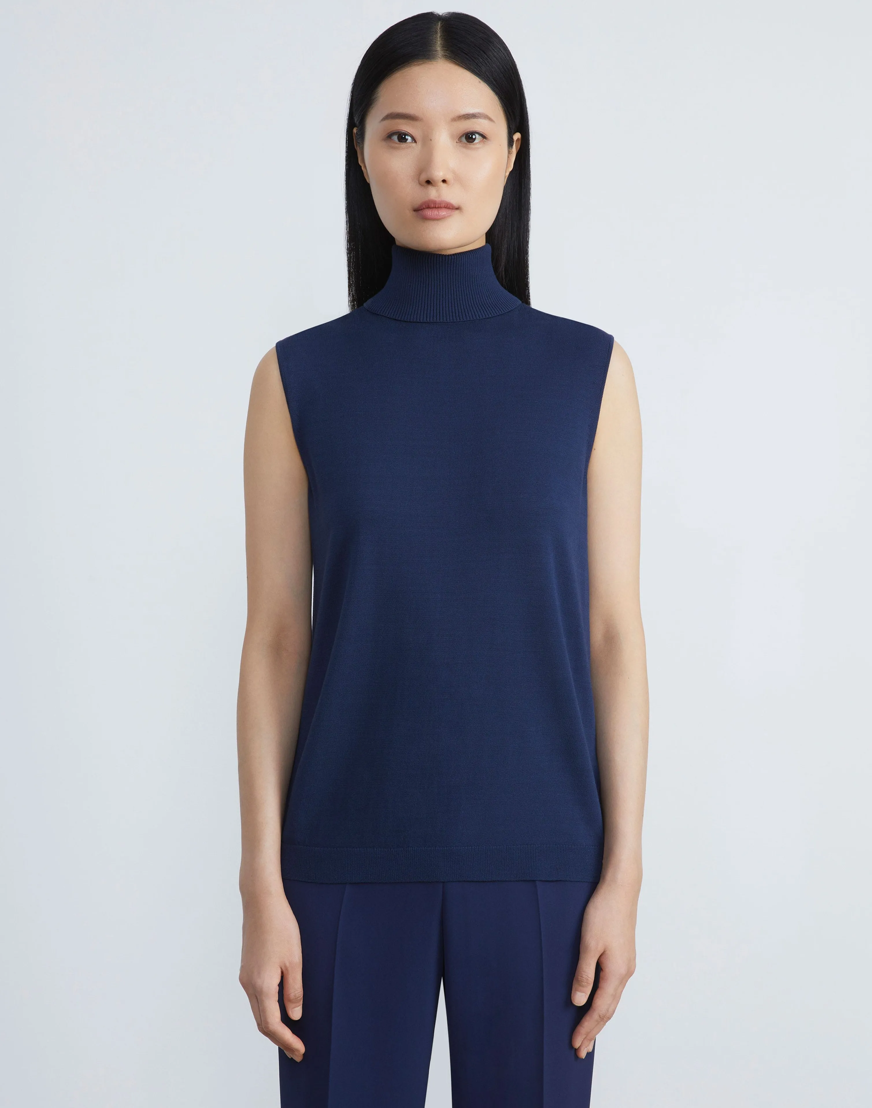 Matte Crepe Sleeveless Turtleneck Sweater