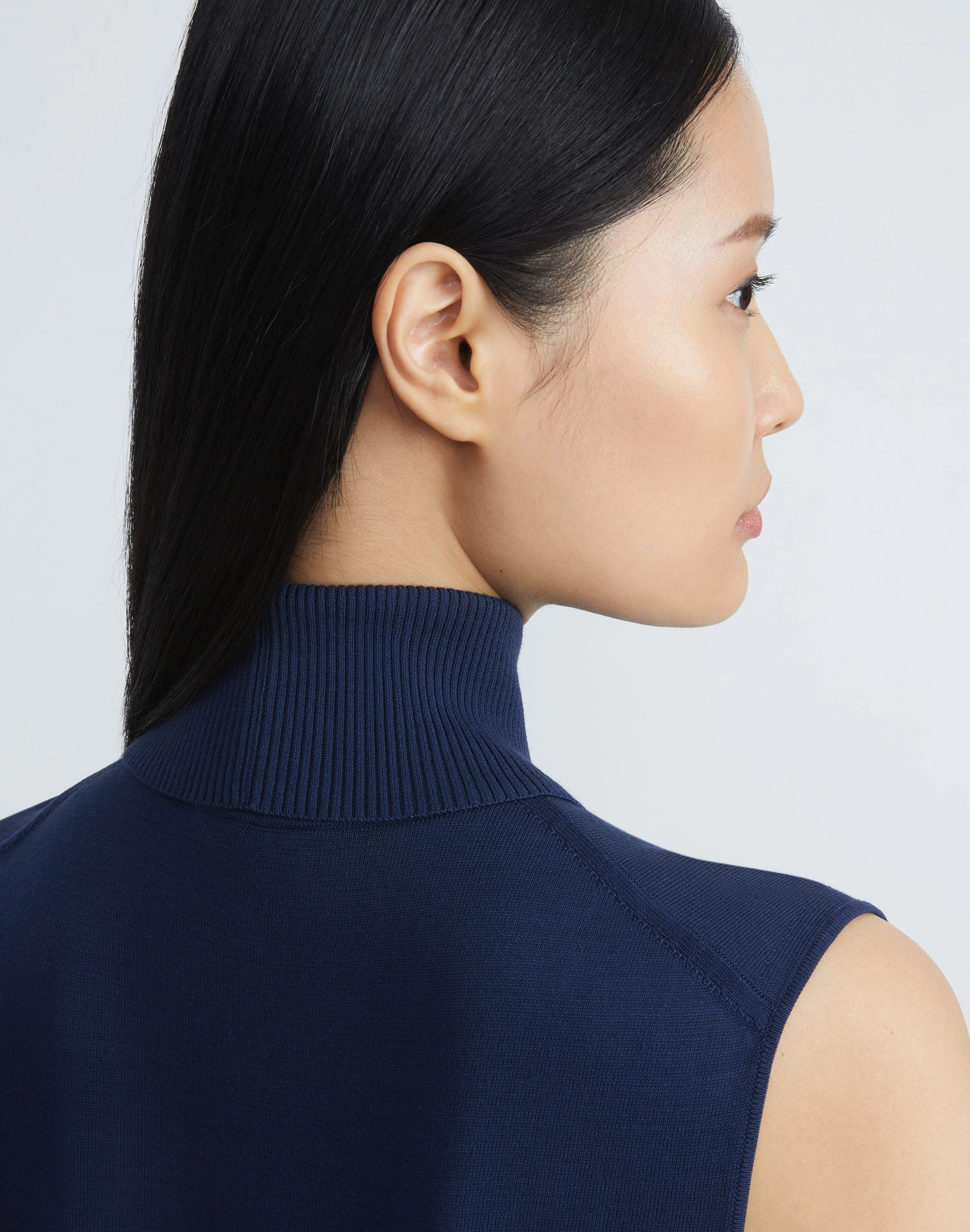 Matte Crepe Sleeveless Turtleneck Sweater