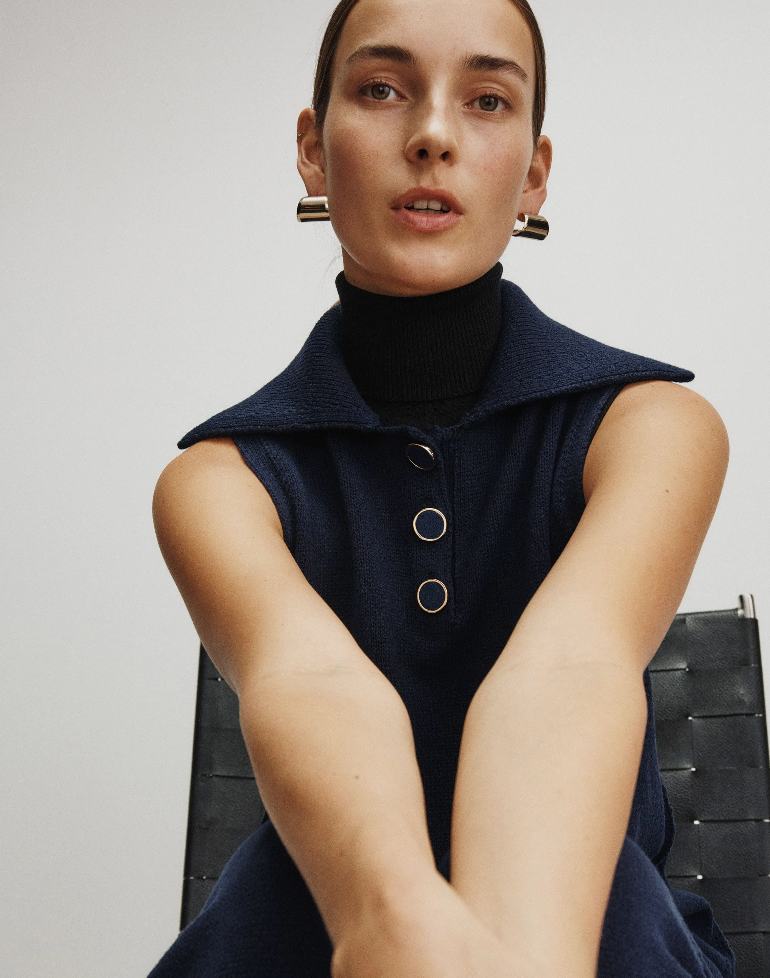 Matte Crepe Sleeveless Turtleneck Sweater