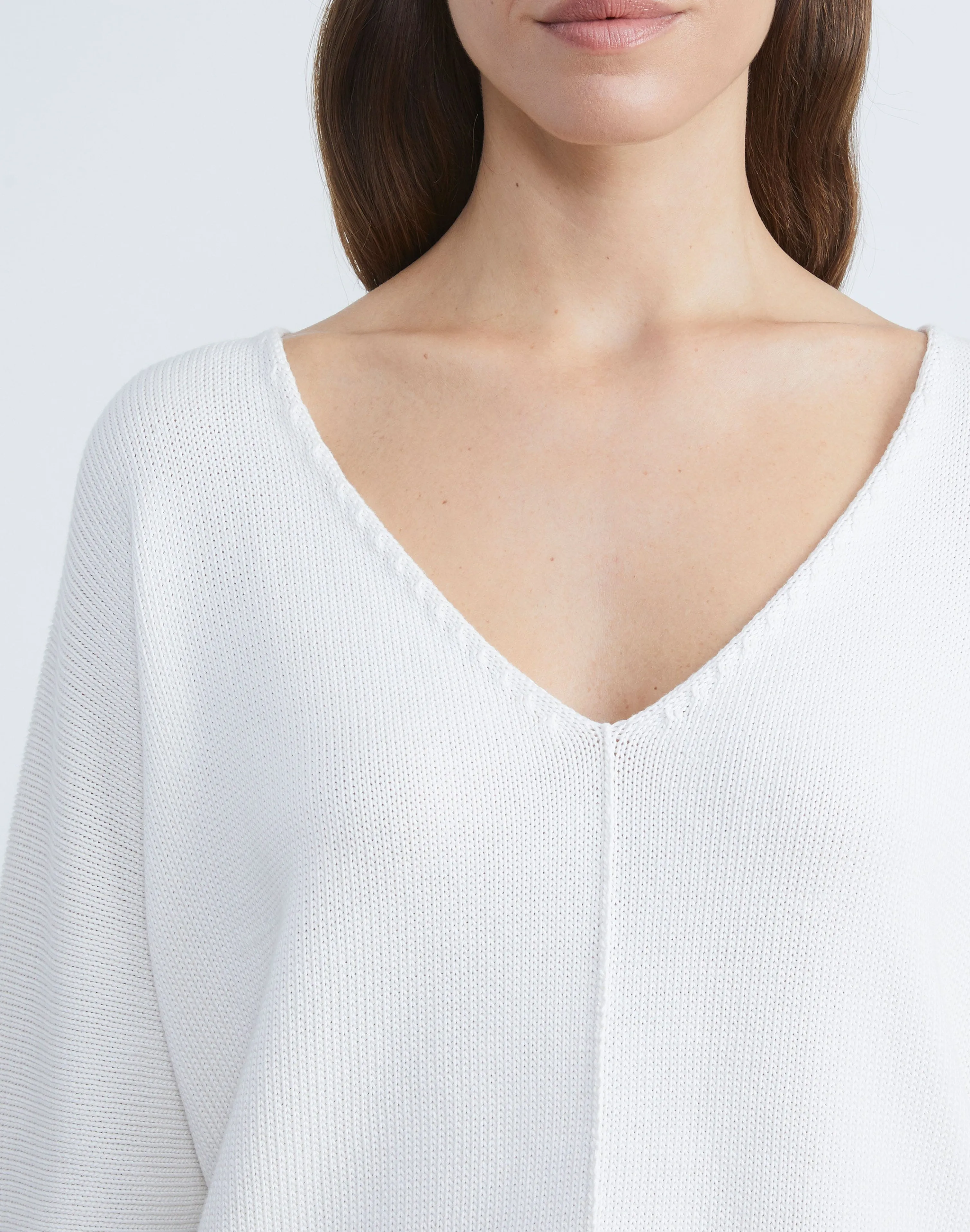 Cotton-Silk Tape Wide V-Neck Dolman Sweater