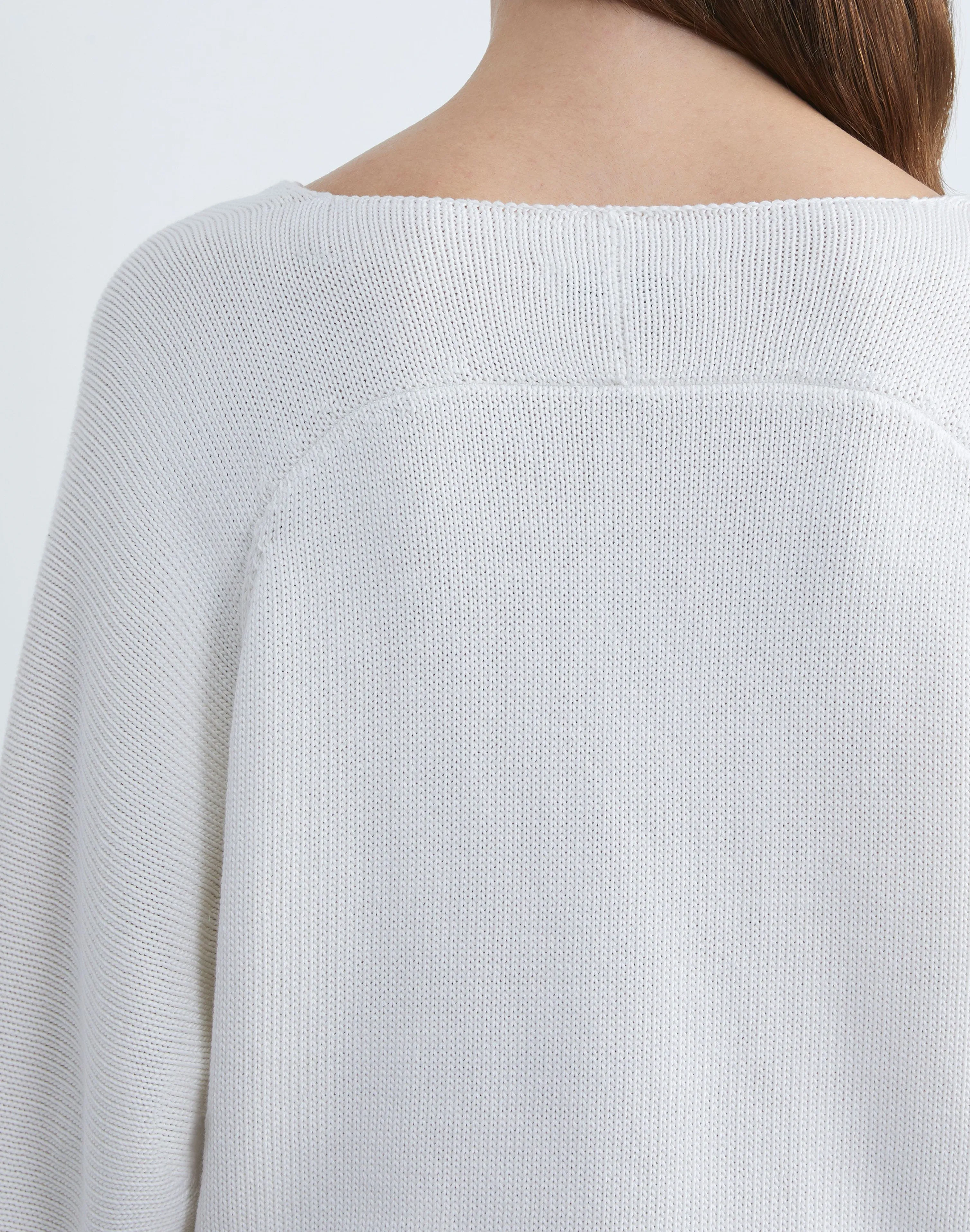 Cotton-Silk Tape Wide V-Neck Dolman Sweater