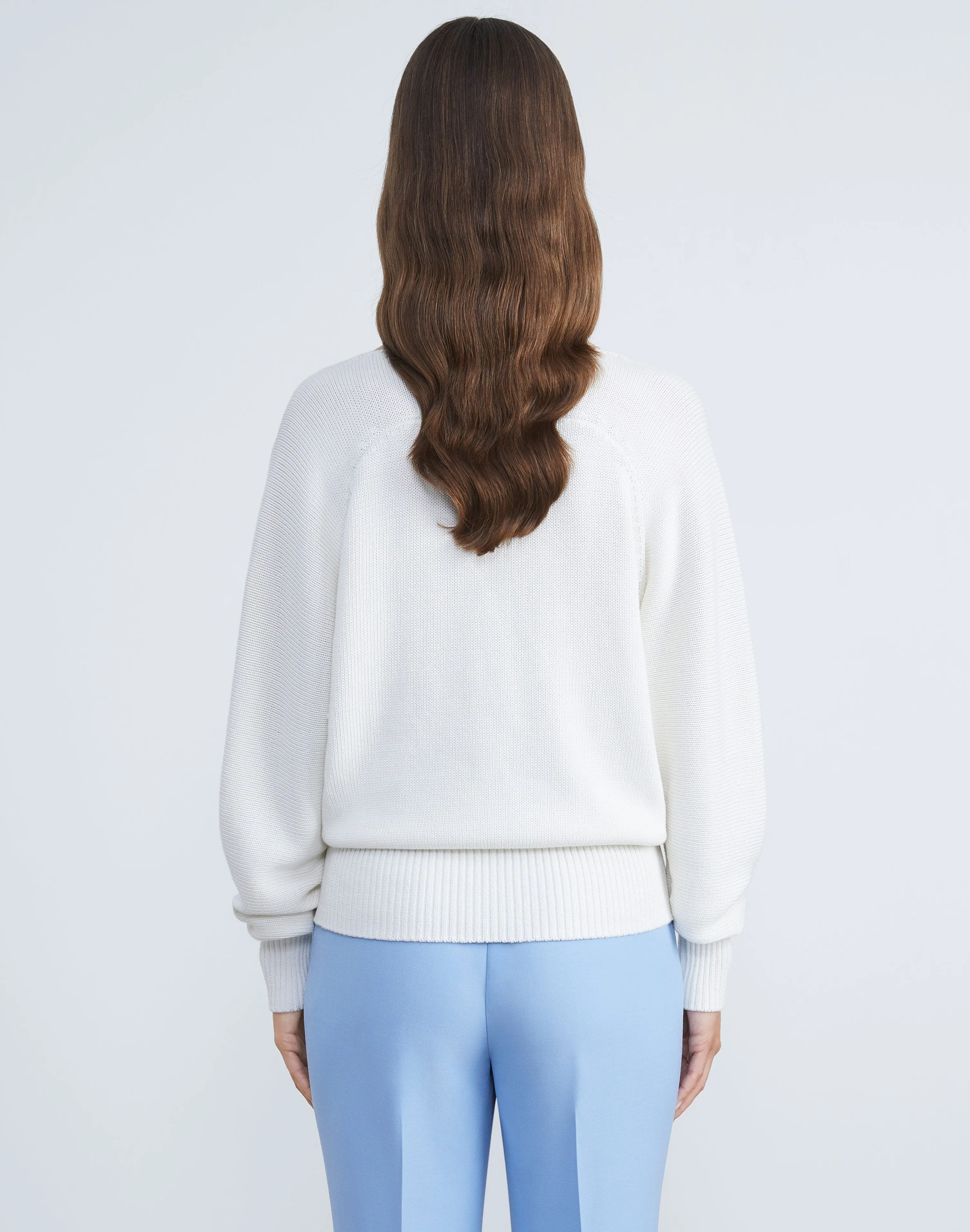 Cotton-Silk Tape Wide V-Neck Dolman Sweater