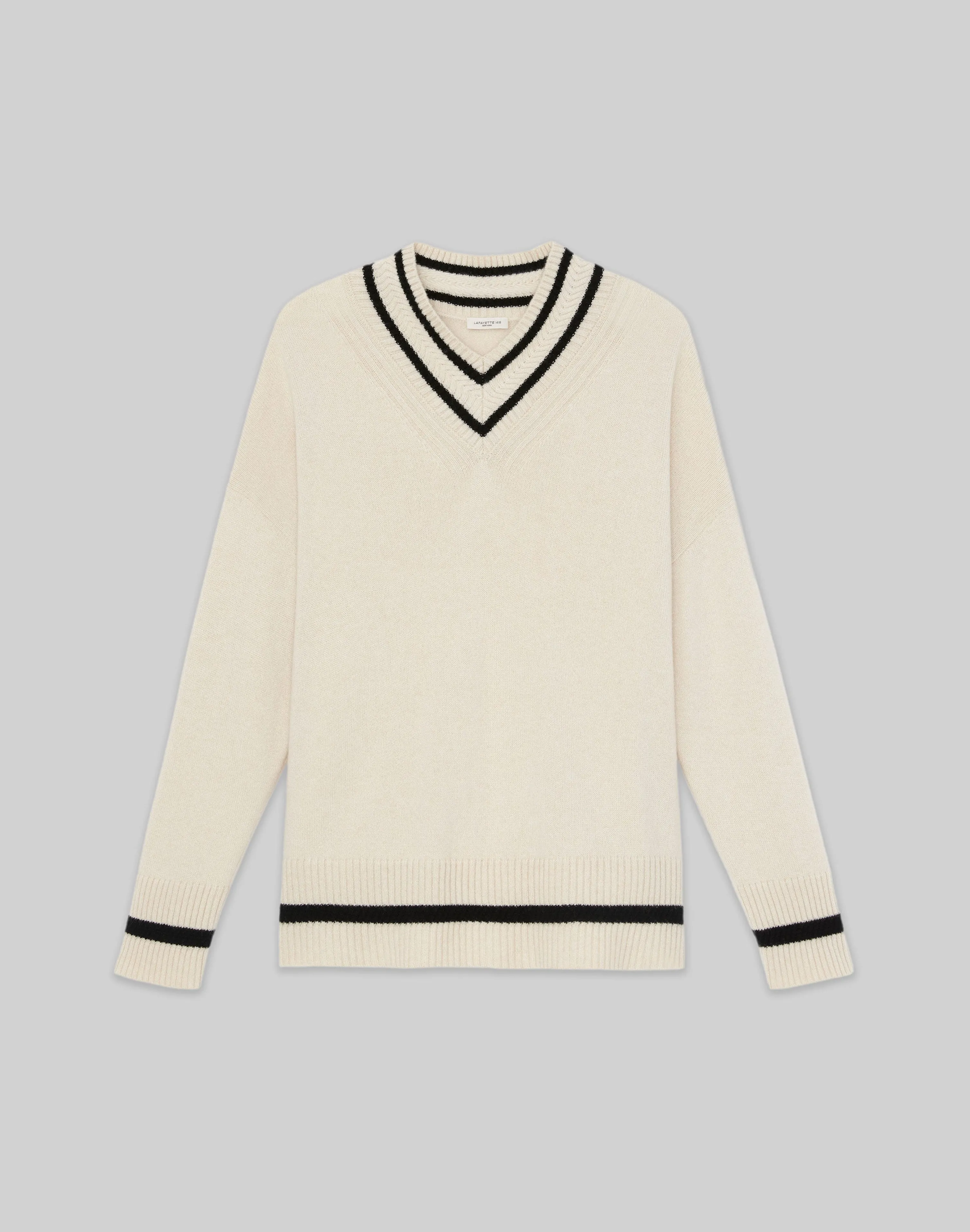 Stripe Cashmere V-Neck Sweater