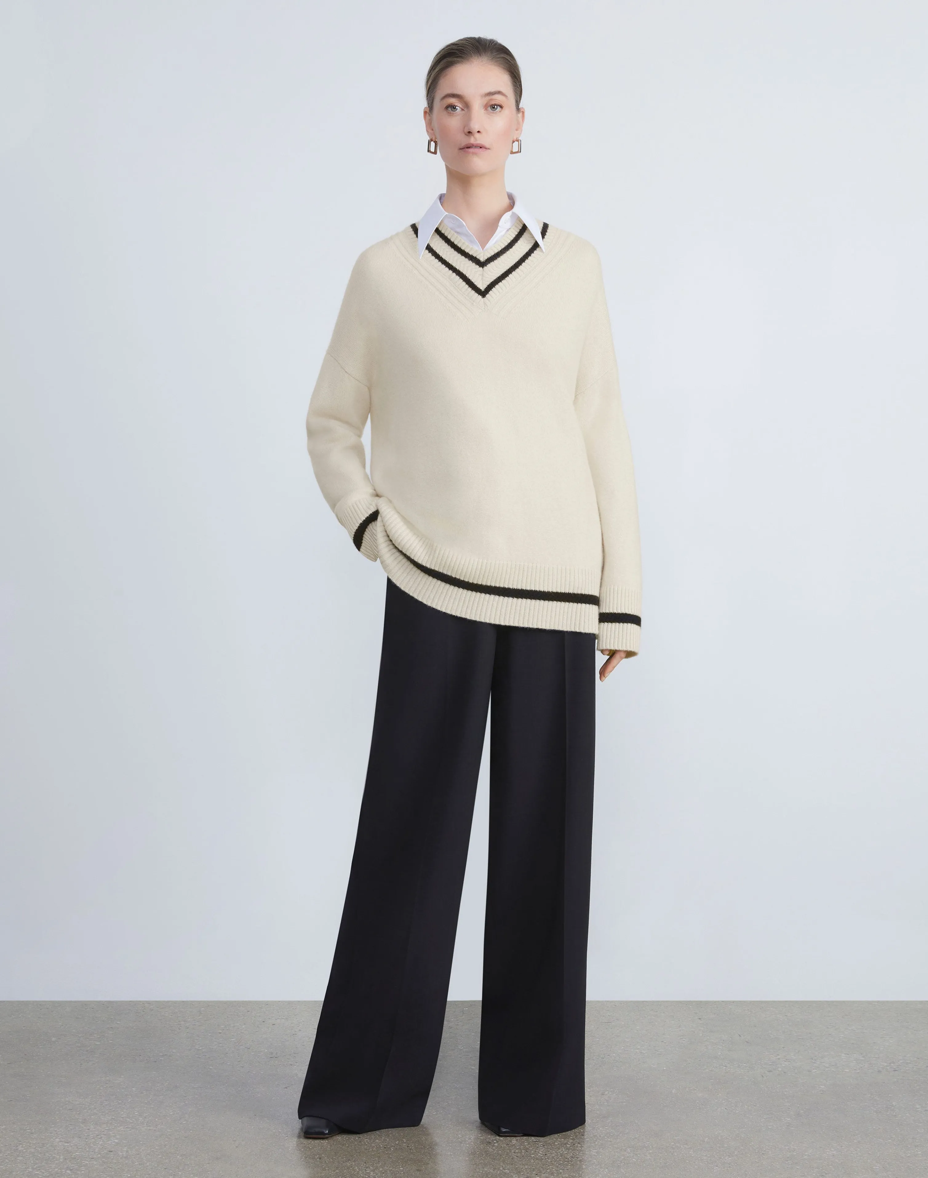 Stripe Cashmere V-Neck Sweater