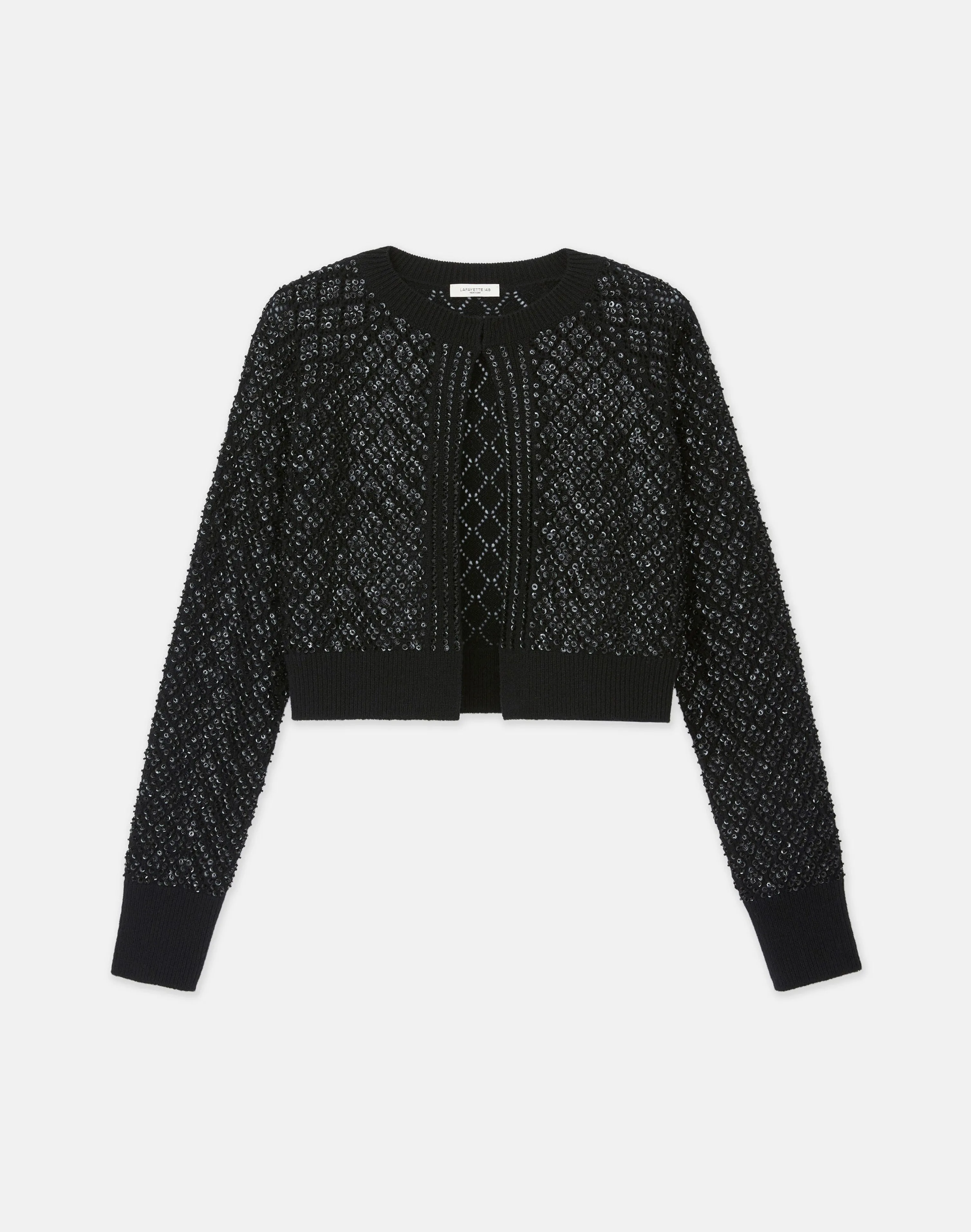 Hand-Embellished Cashmere Lace Stitch Cropped Cardigan