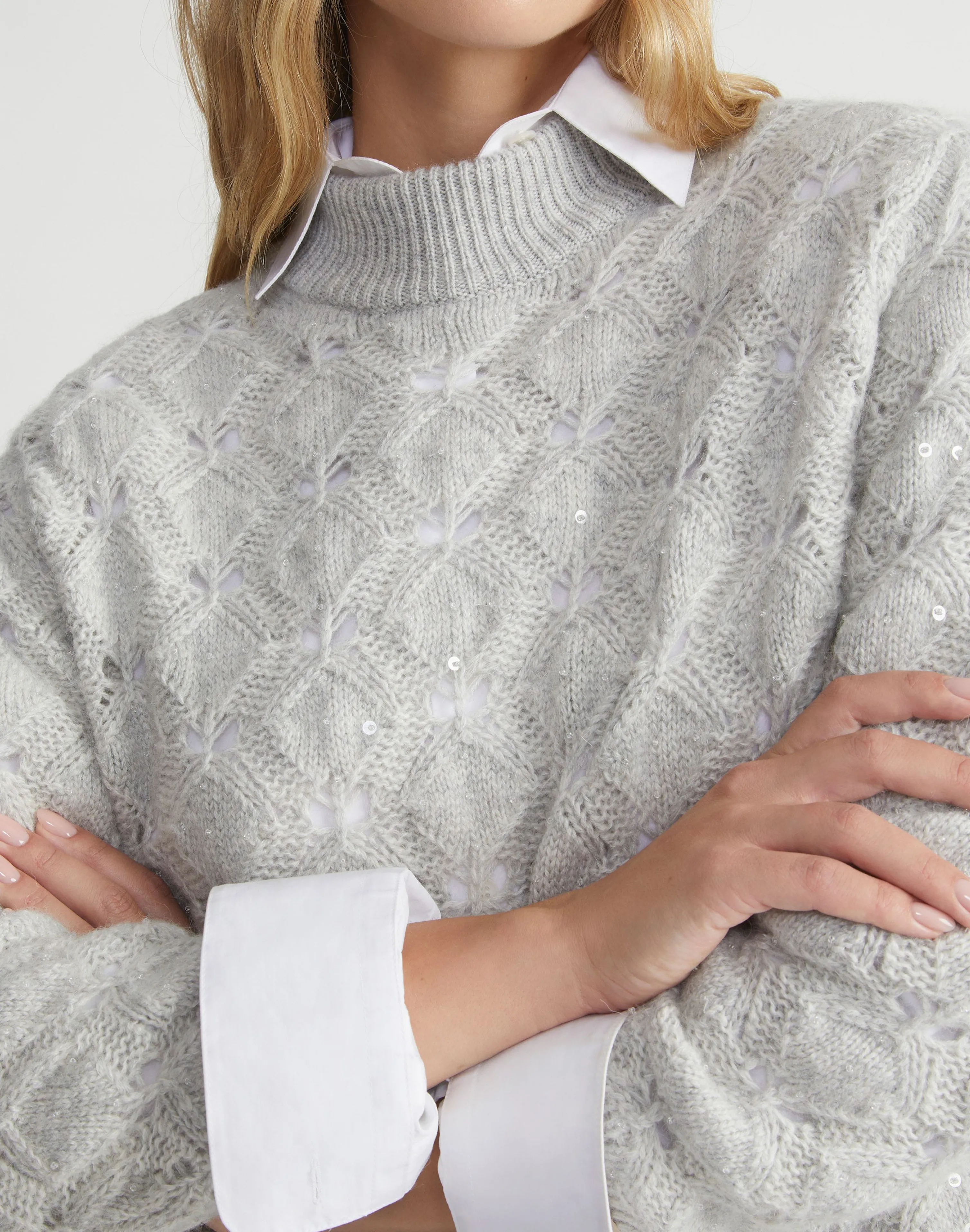 Hand-Embellished Cashmere-Alpaca Lace Stitch Sweater