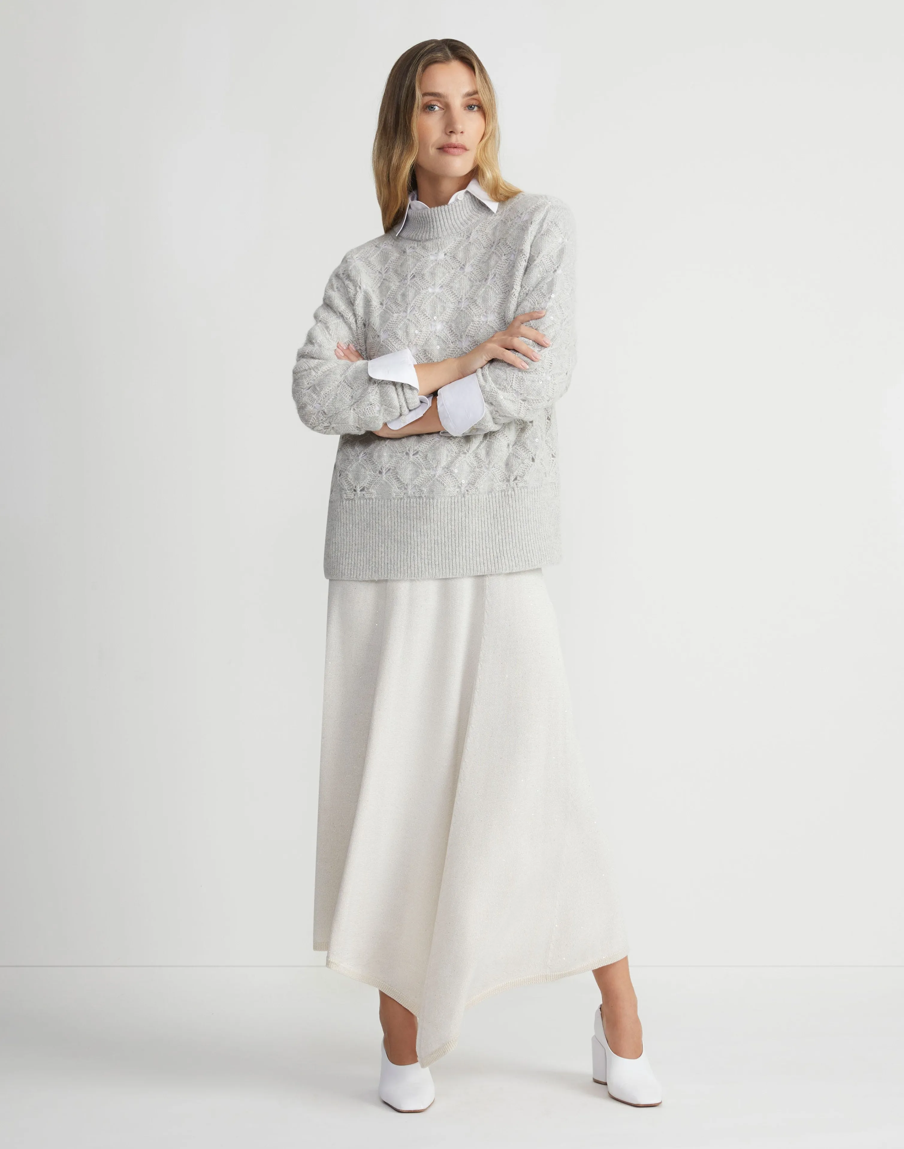 Hand-Embellished Cashmere-Alpaca Lace Stitch Sweater