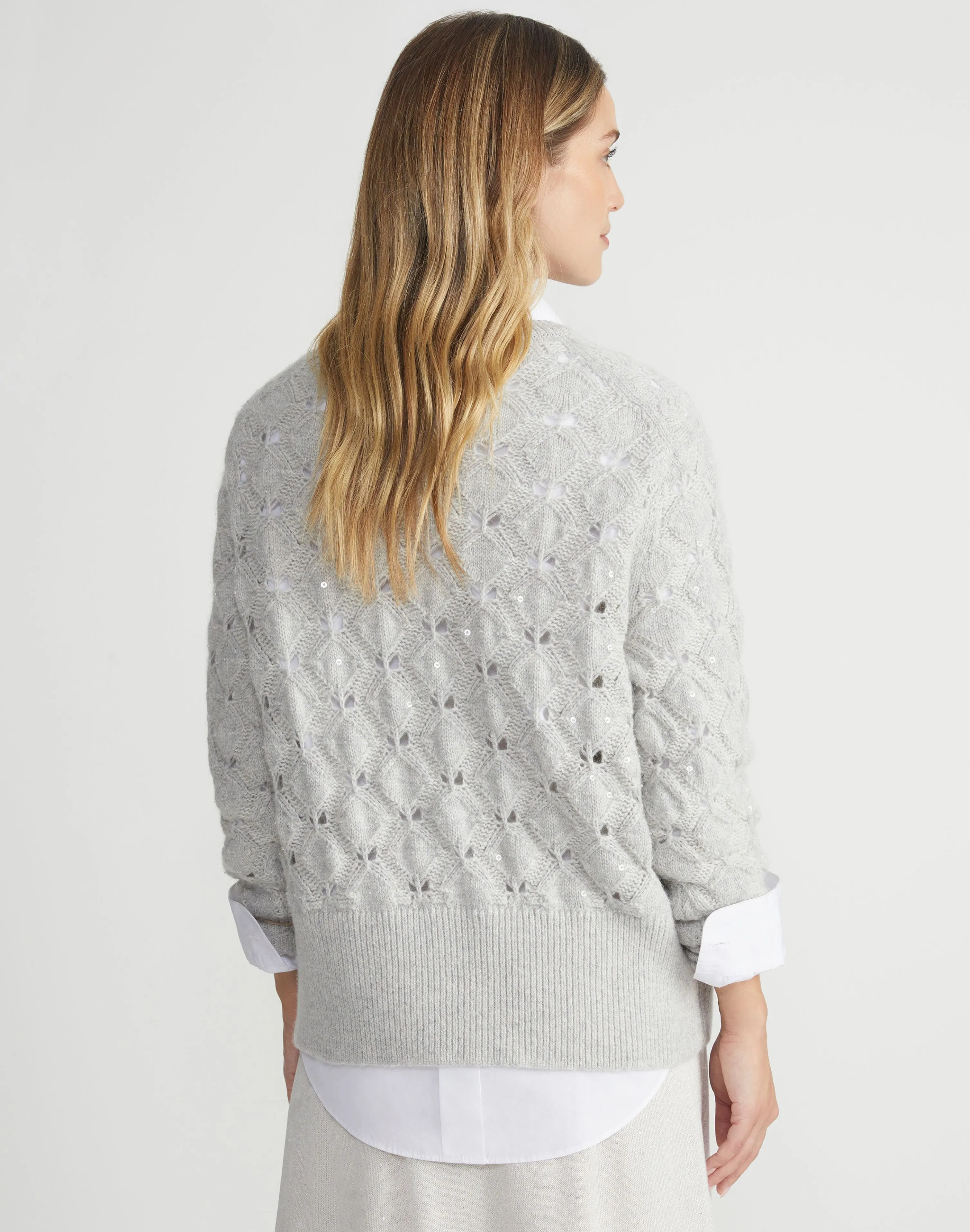 Hand-Embellished Cashmere-Alpaca Lace Stitch Sweater