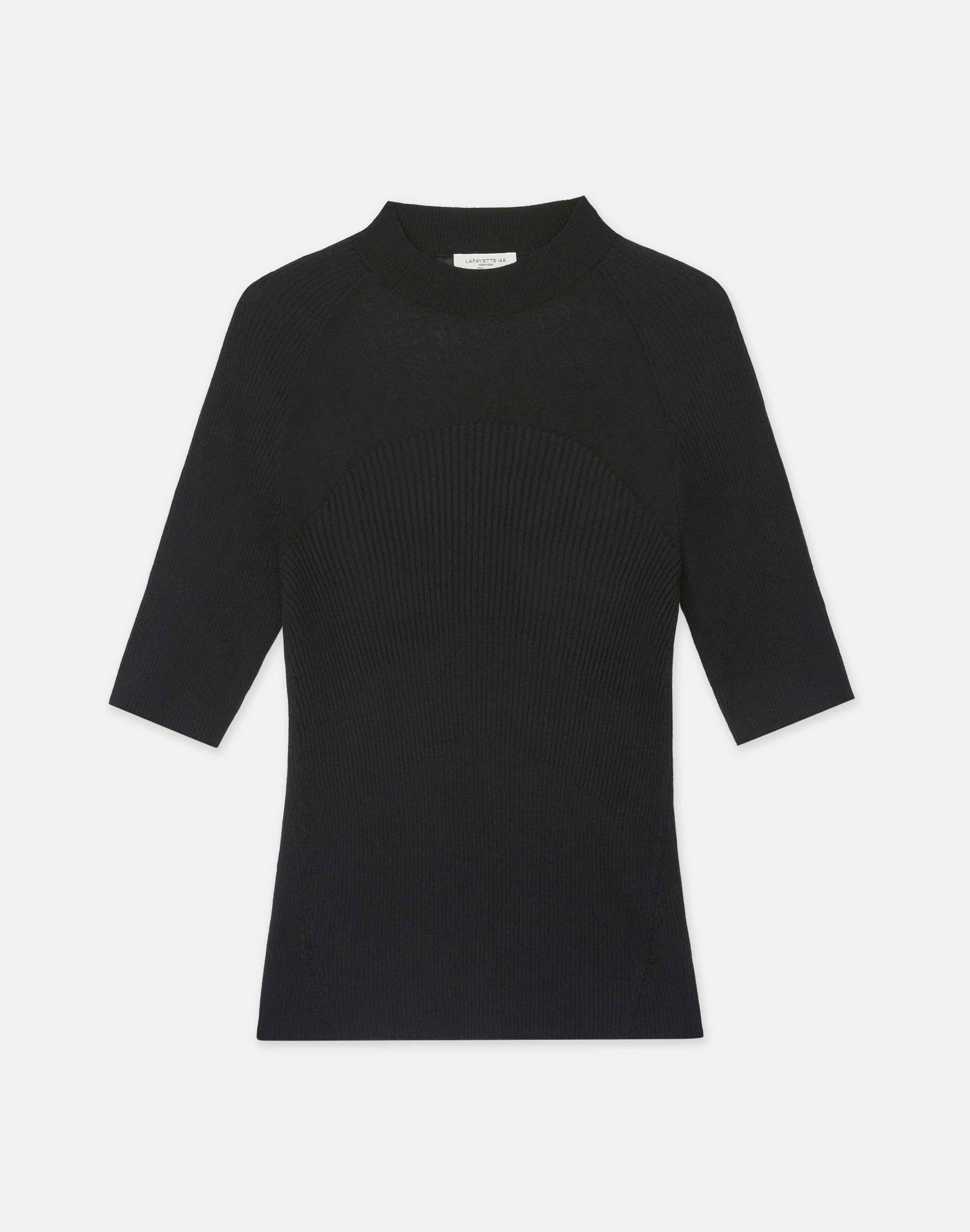 Merino-Silk Ribbed Sheer Yoke Sweater