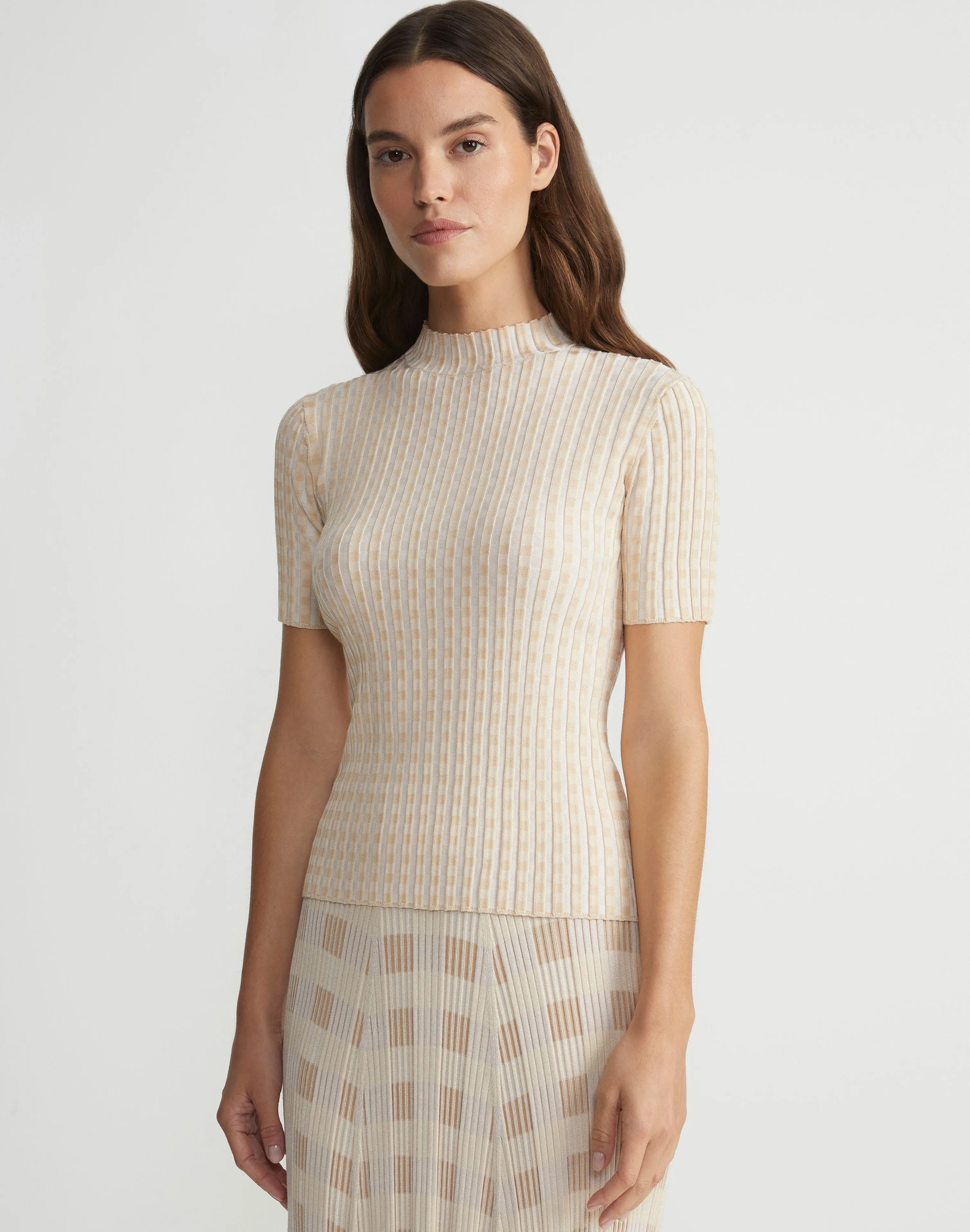 Gingham Responsible Matte Crepe Short Sleeve Sweater