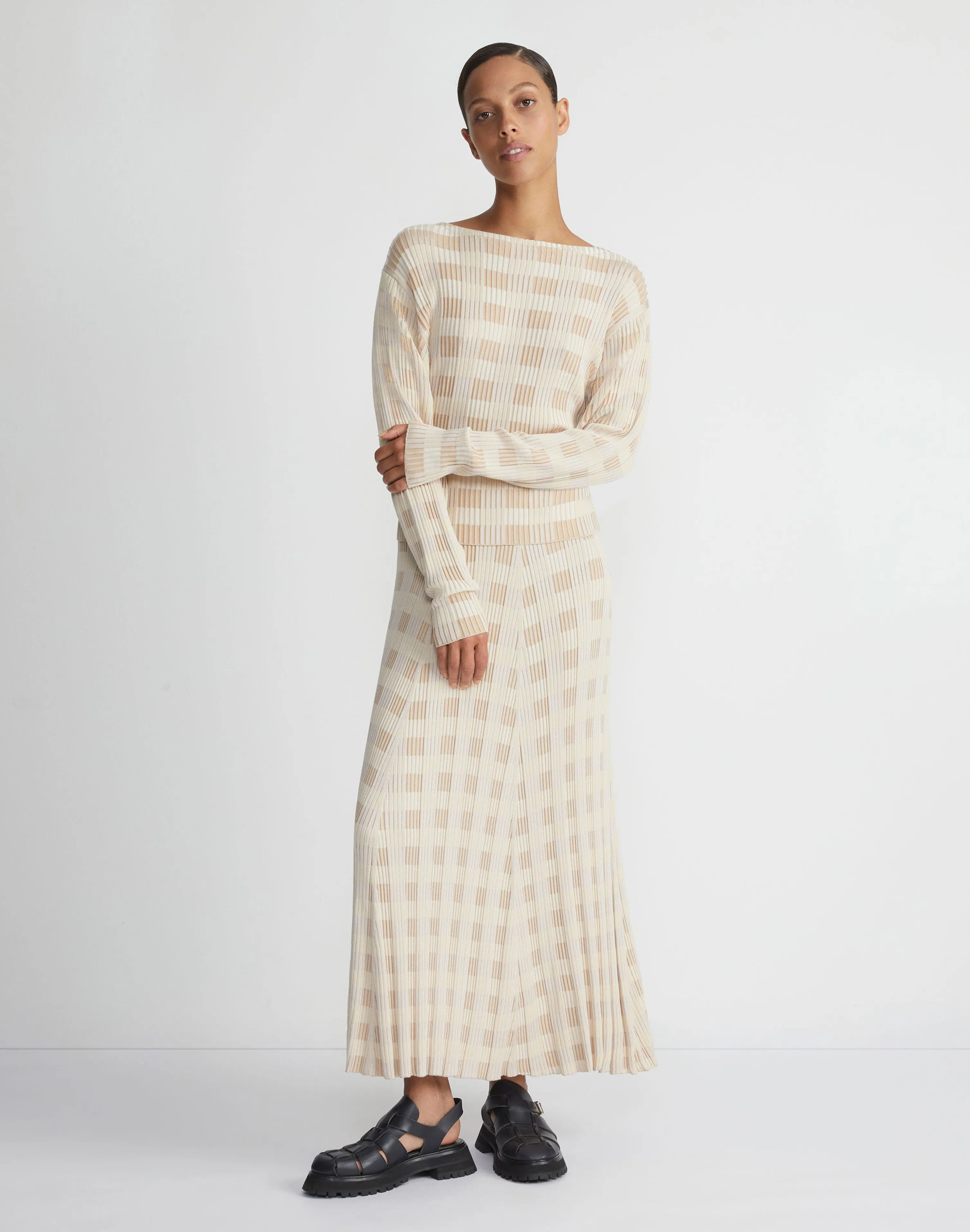 Gingham Responsible Matte Crepe Knit Asymmetric Skirt