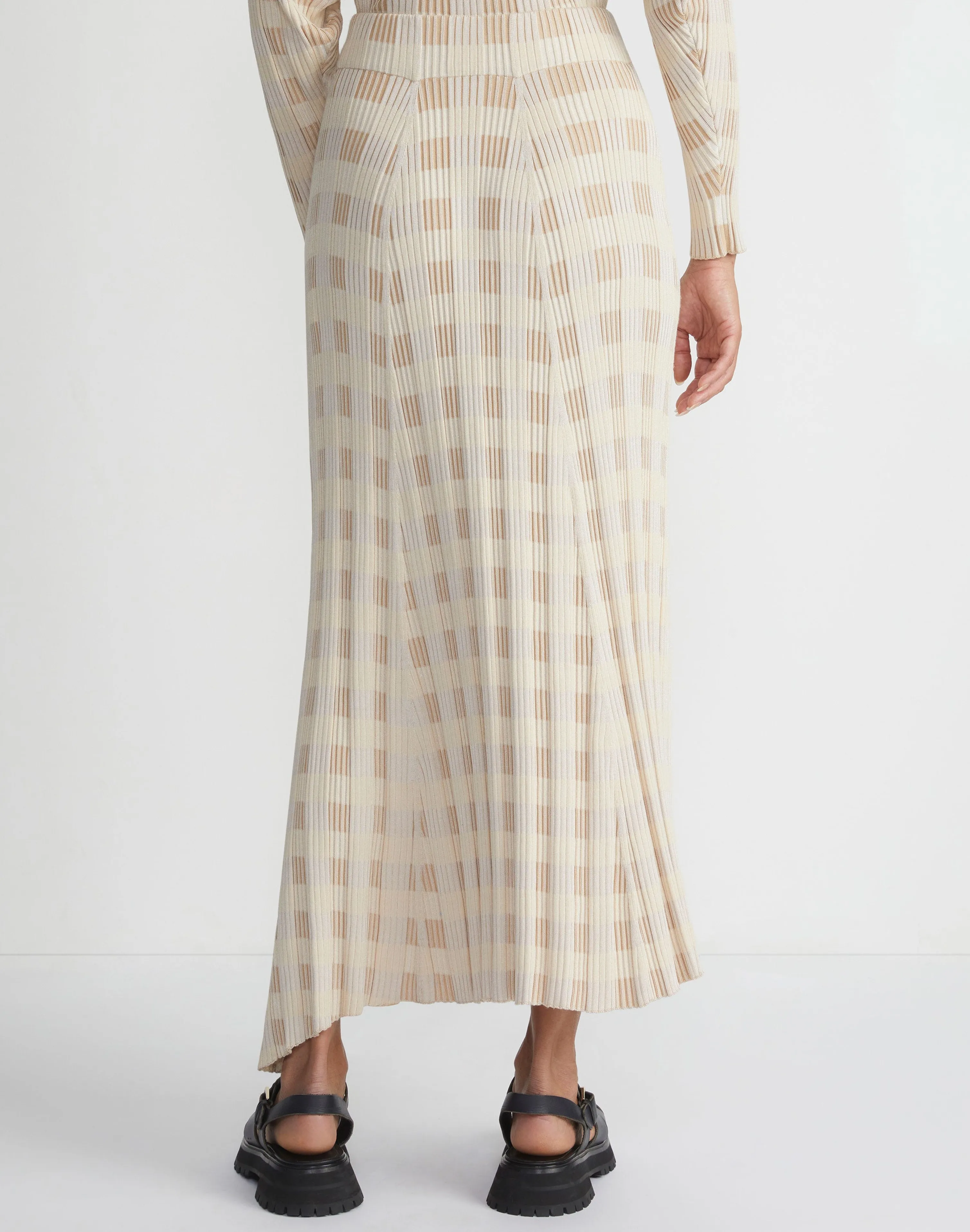 Gingham Responsible Matte Crepe Knit Asymmetric Skirt