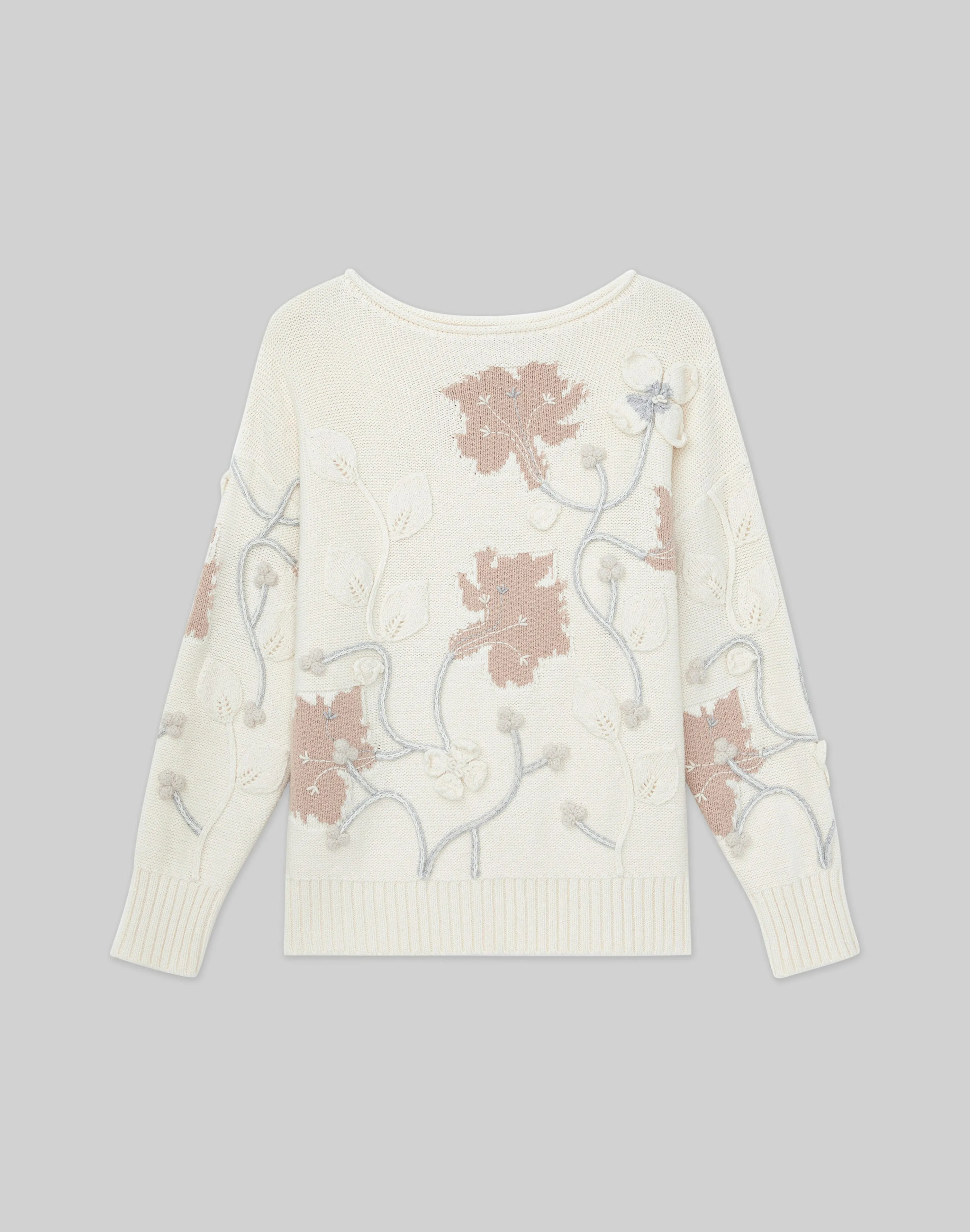 Hand-Embroidered Flora Bloom Cotton-Wool Chainette Sweater